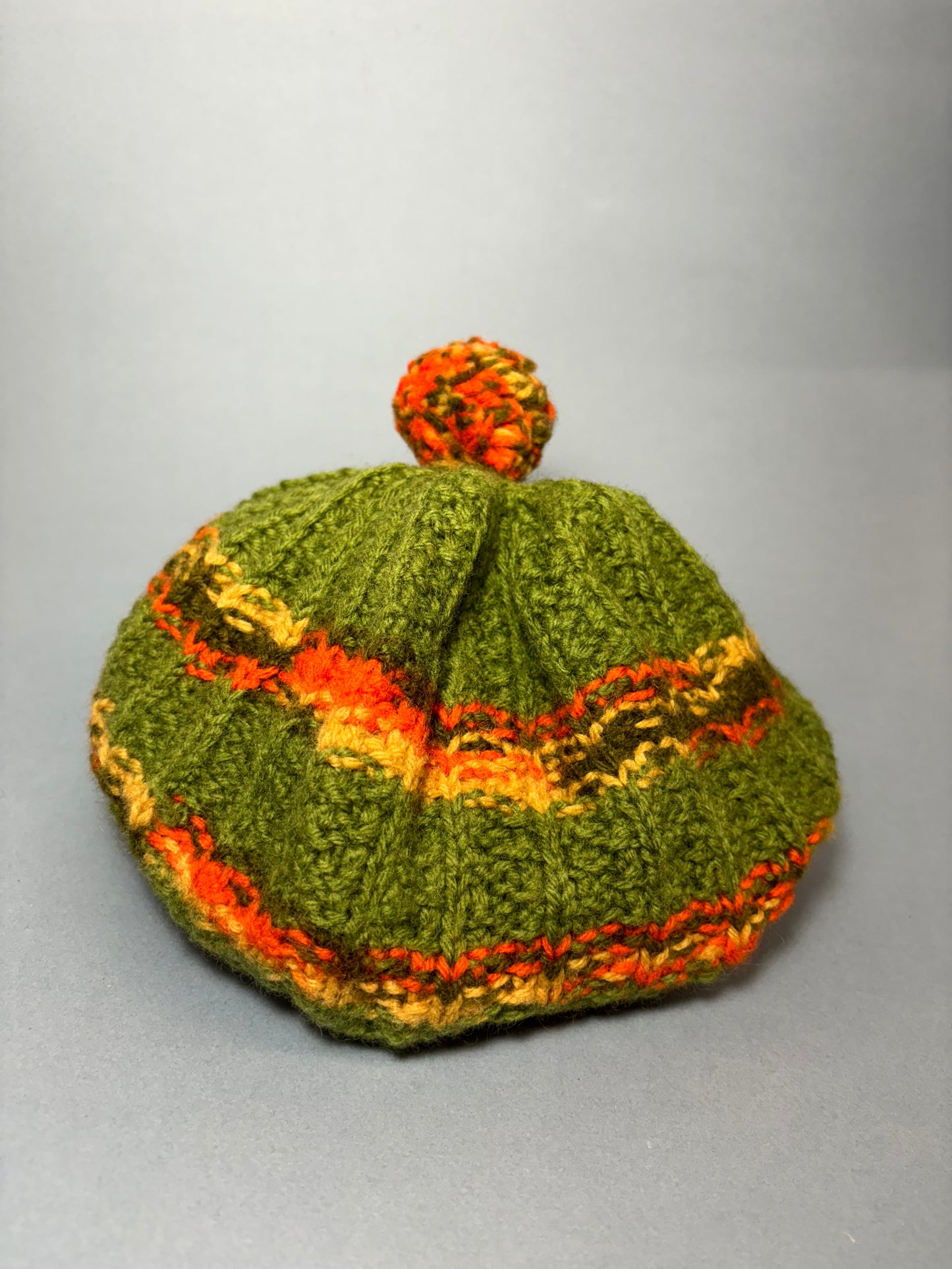 60's "Marvelous Mrs. Maisel" Green Yellow Orange Striped Winter Beret