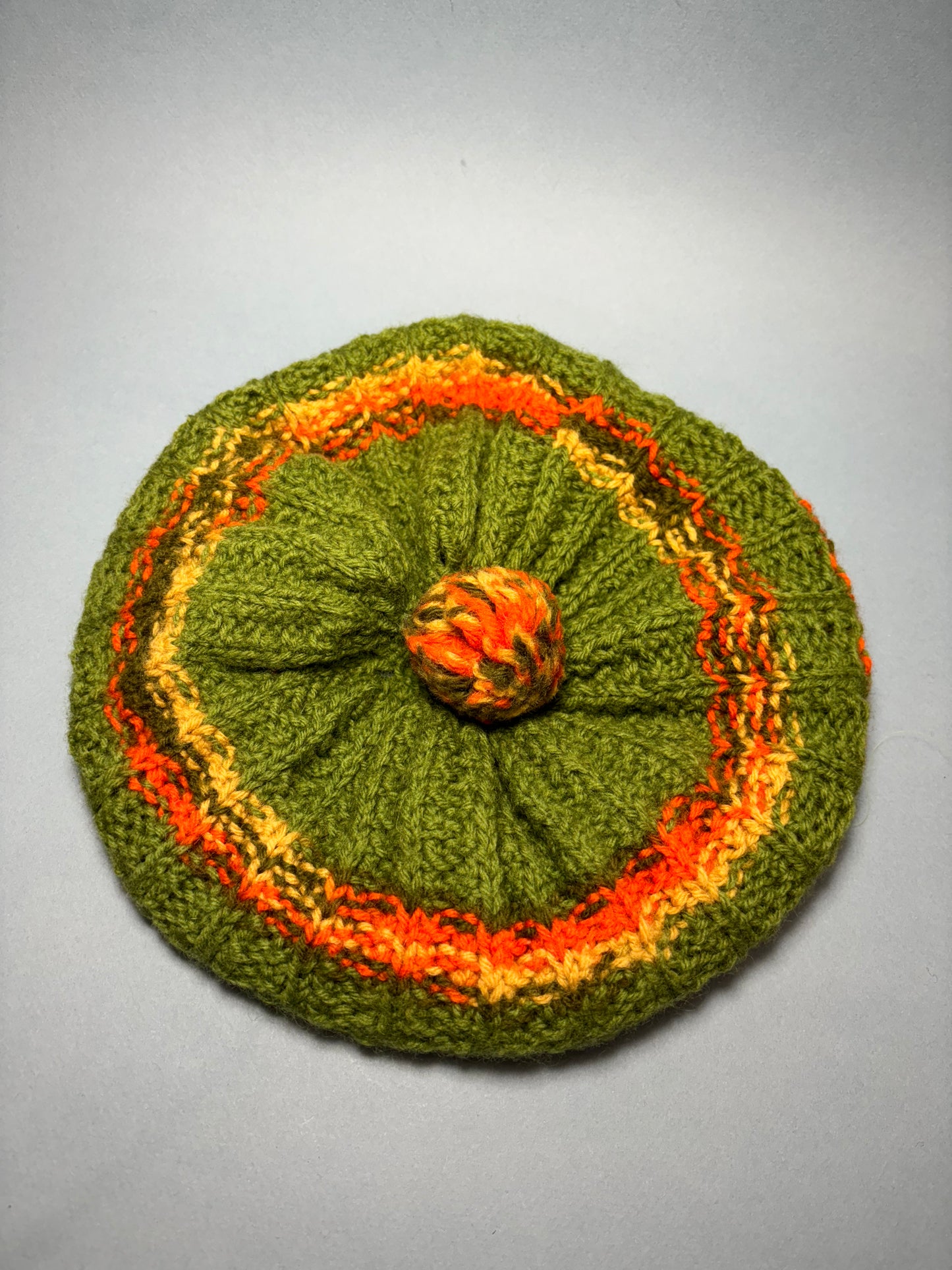 60's "Marvelous Mrs. Maisel" Green Yellow Orange Striped Winter Beret
