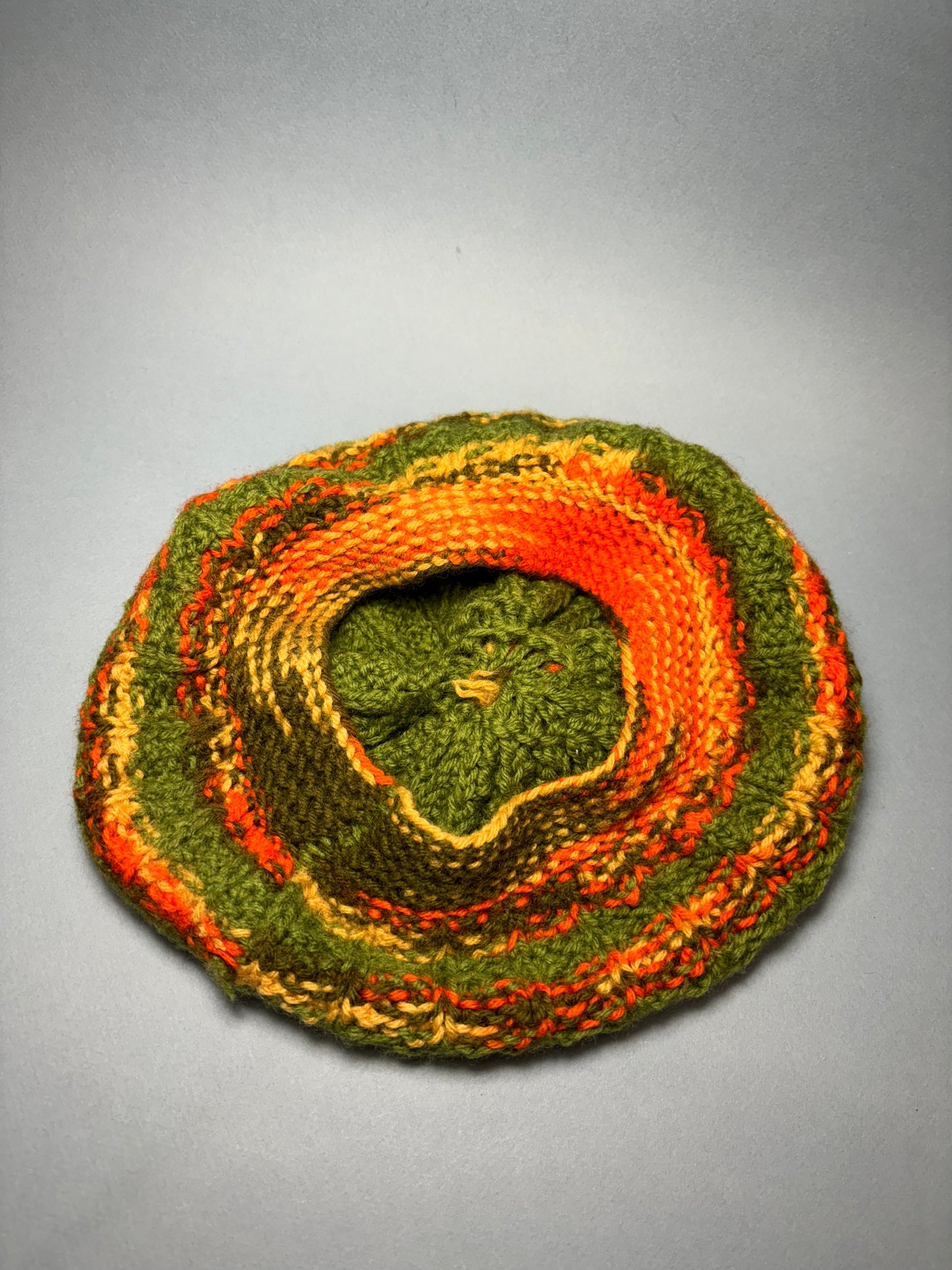 60's "Marvelous Mrs. Maisel" Green Yellow Orange Striped Winter Beret