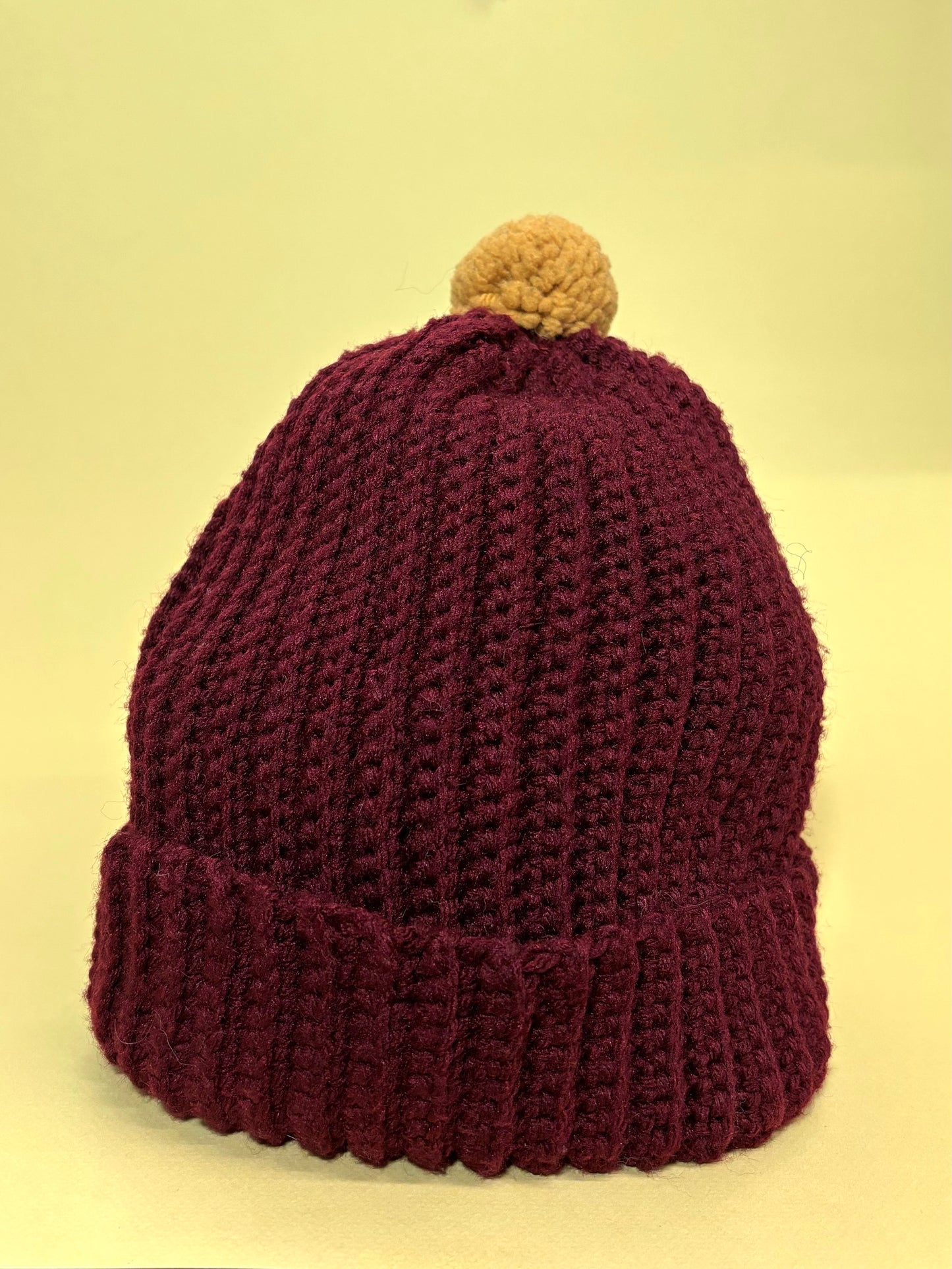 Vintage "Marvelous Mrs. Maisel" Maroon Knit Beanie with Golden Yellow Pom