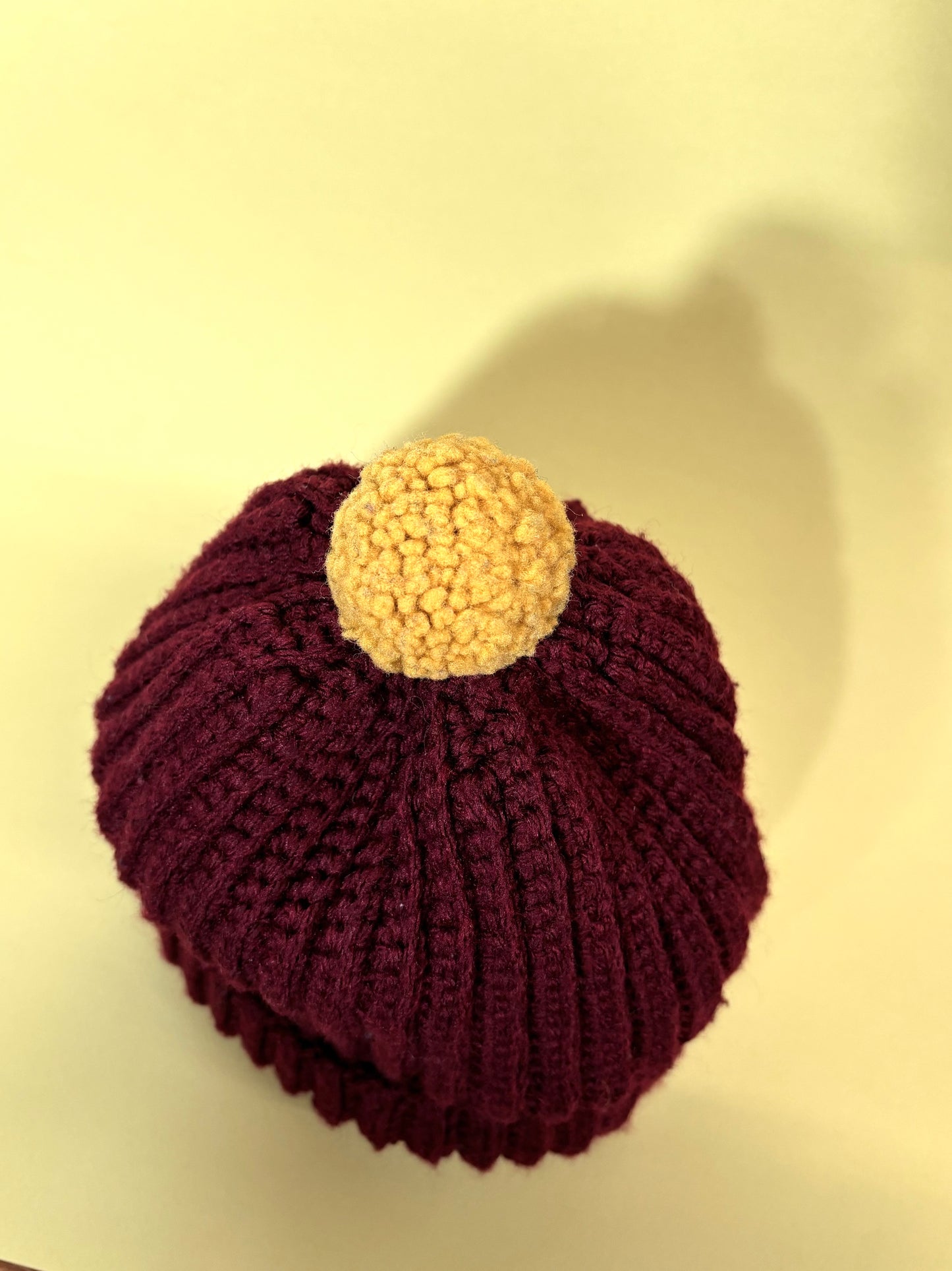 Vintage "Marvelous Mrs. Maisel" Maroon Knit Beanie with Golden Yellow Pom