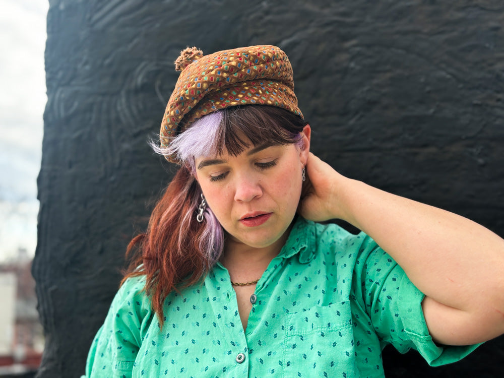 50s Mrs. Maisel Tan & Rainbow Embroidered Beret Hat by Saks