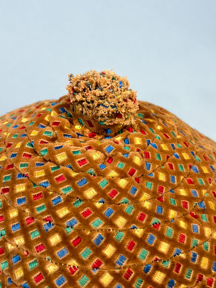 50s Mrs. Maisel Tan & Rainbow Embroidered Beret Hat by Saks