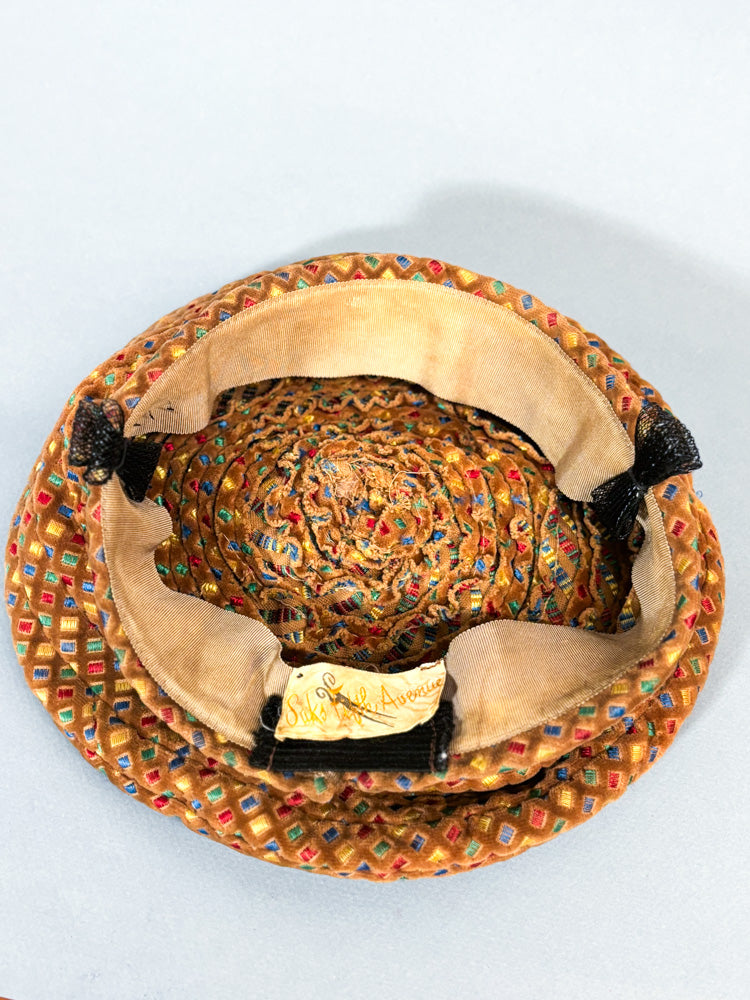 50s Mrs. Maisel Tan & Rainbow Embroidered Beret Hat by Saks
