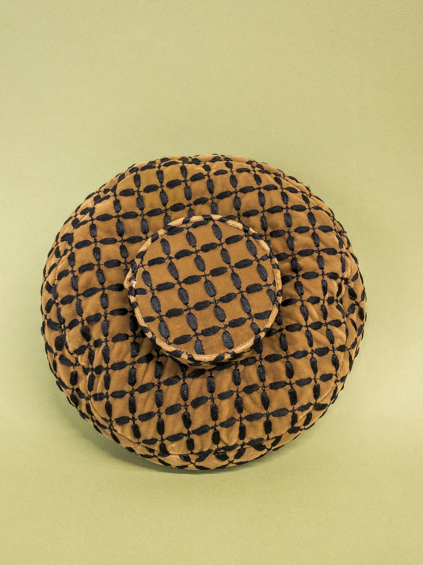 50's 60's "Marvelous Mrs. Maisel" Tan Velvet & Black Embroidered Mushroom Hat
