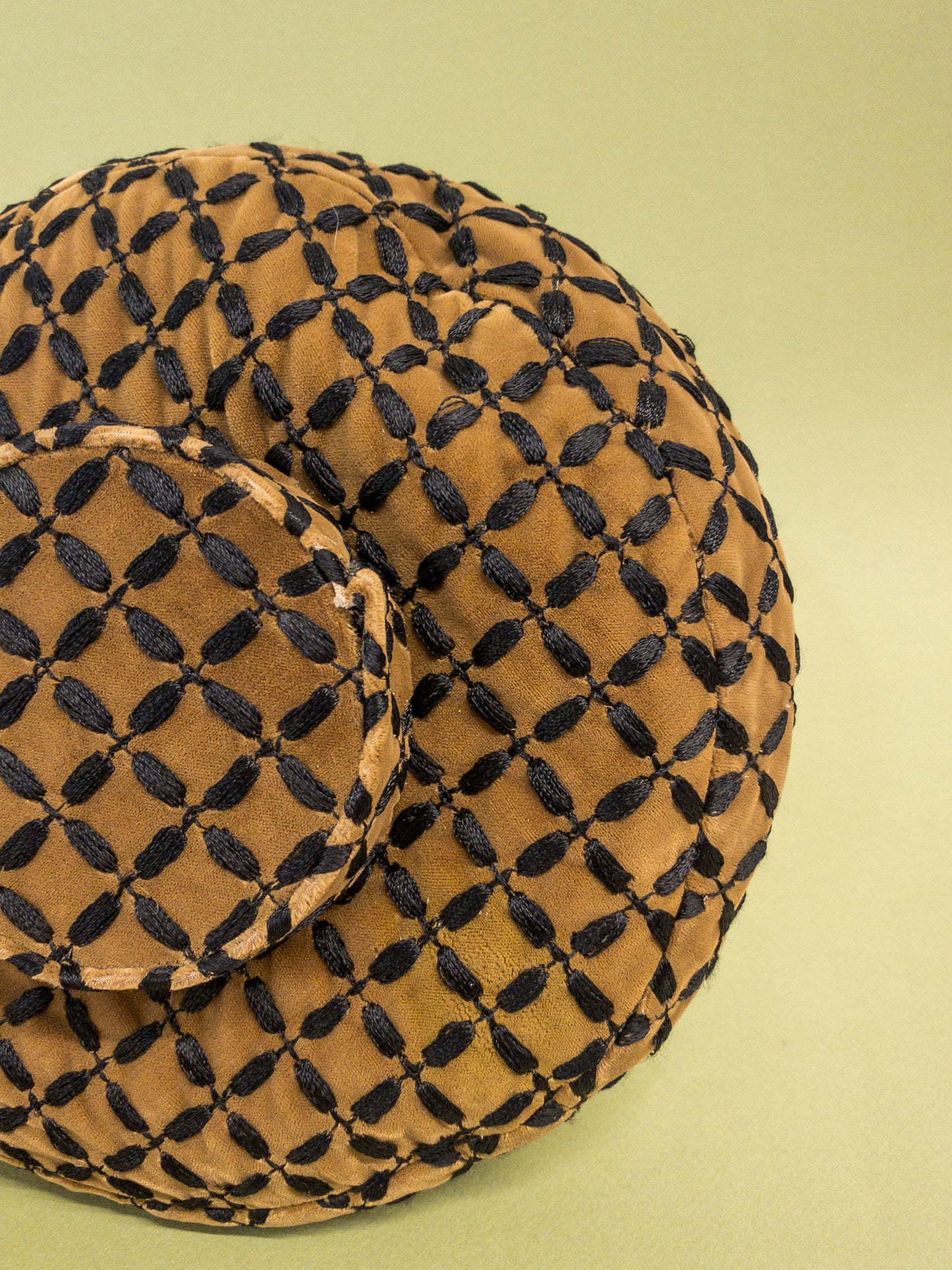 50's 60's "Marvelous Mrs. Maisel" Tan Velvet & Black Embroidered Mushroom Hat