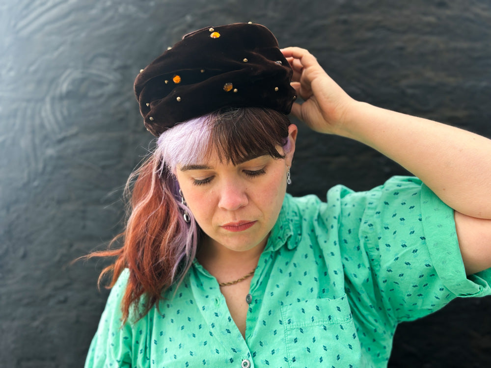 50s/60s Mrs. Maisel Chocolate Brown Velvet Hat