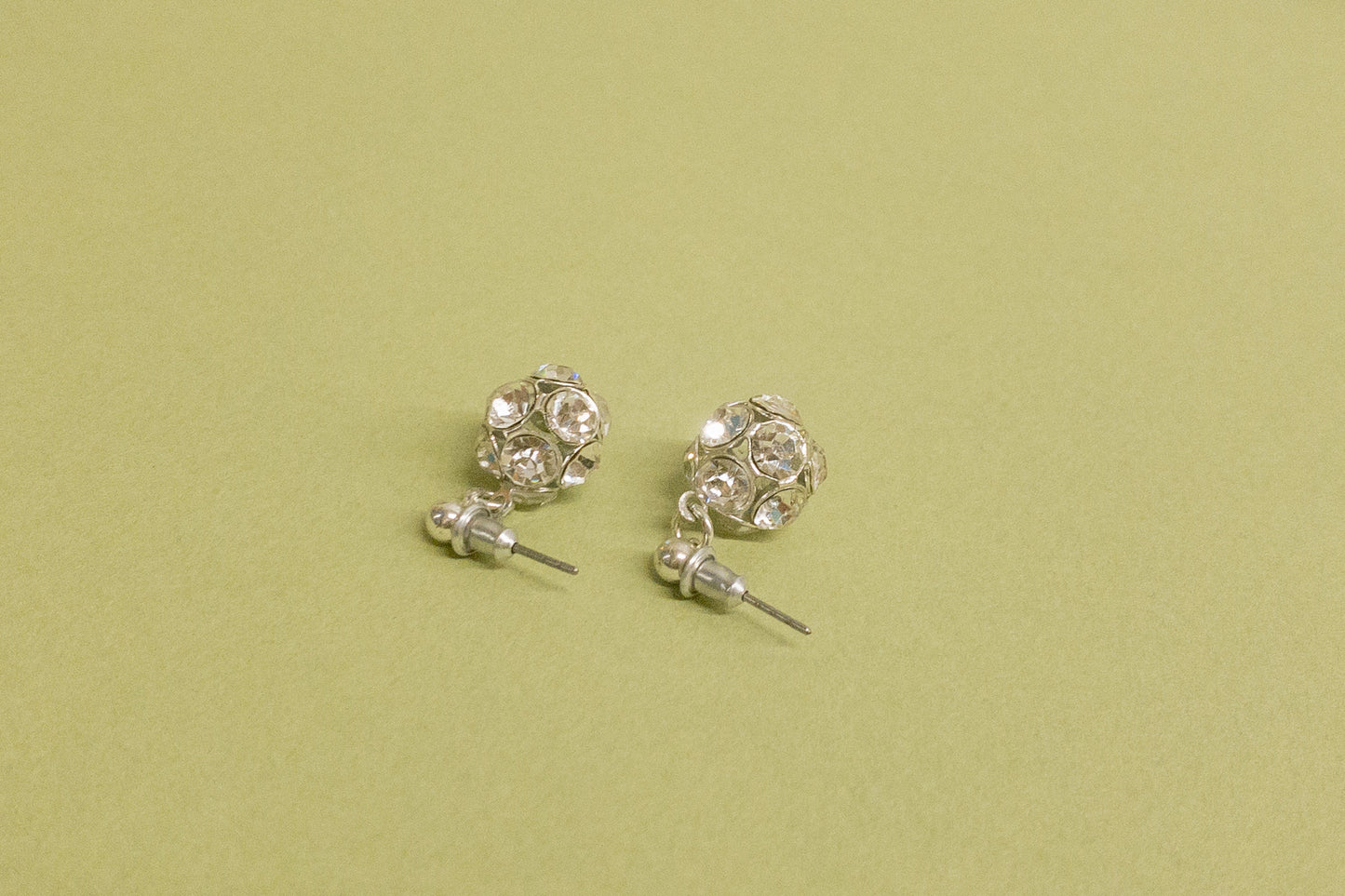 Rhinestone & Silver Dangle Ball Earrings