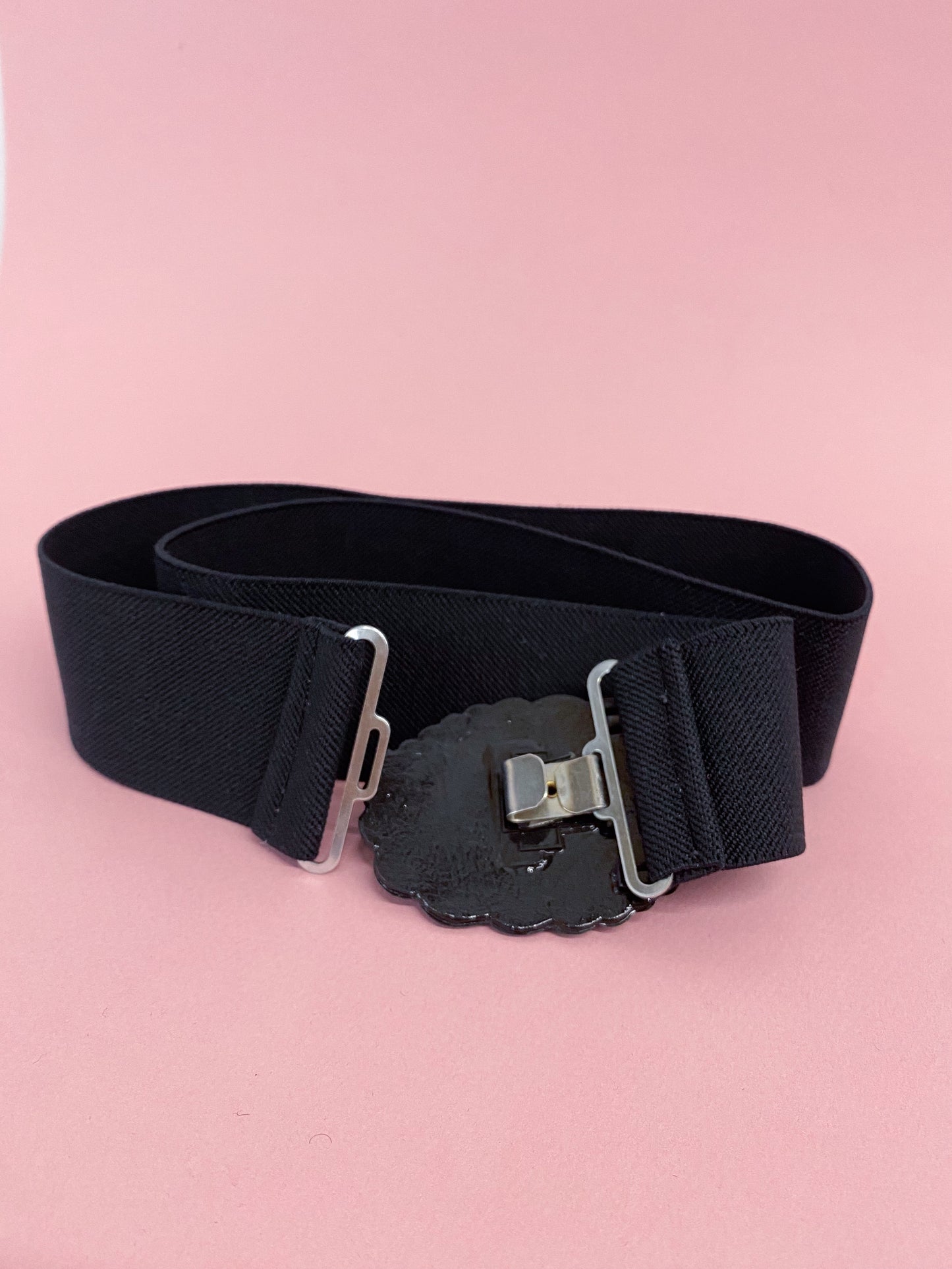 80's Black Elastic Stretch Swirl Buckle Belt