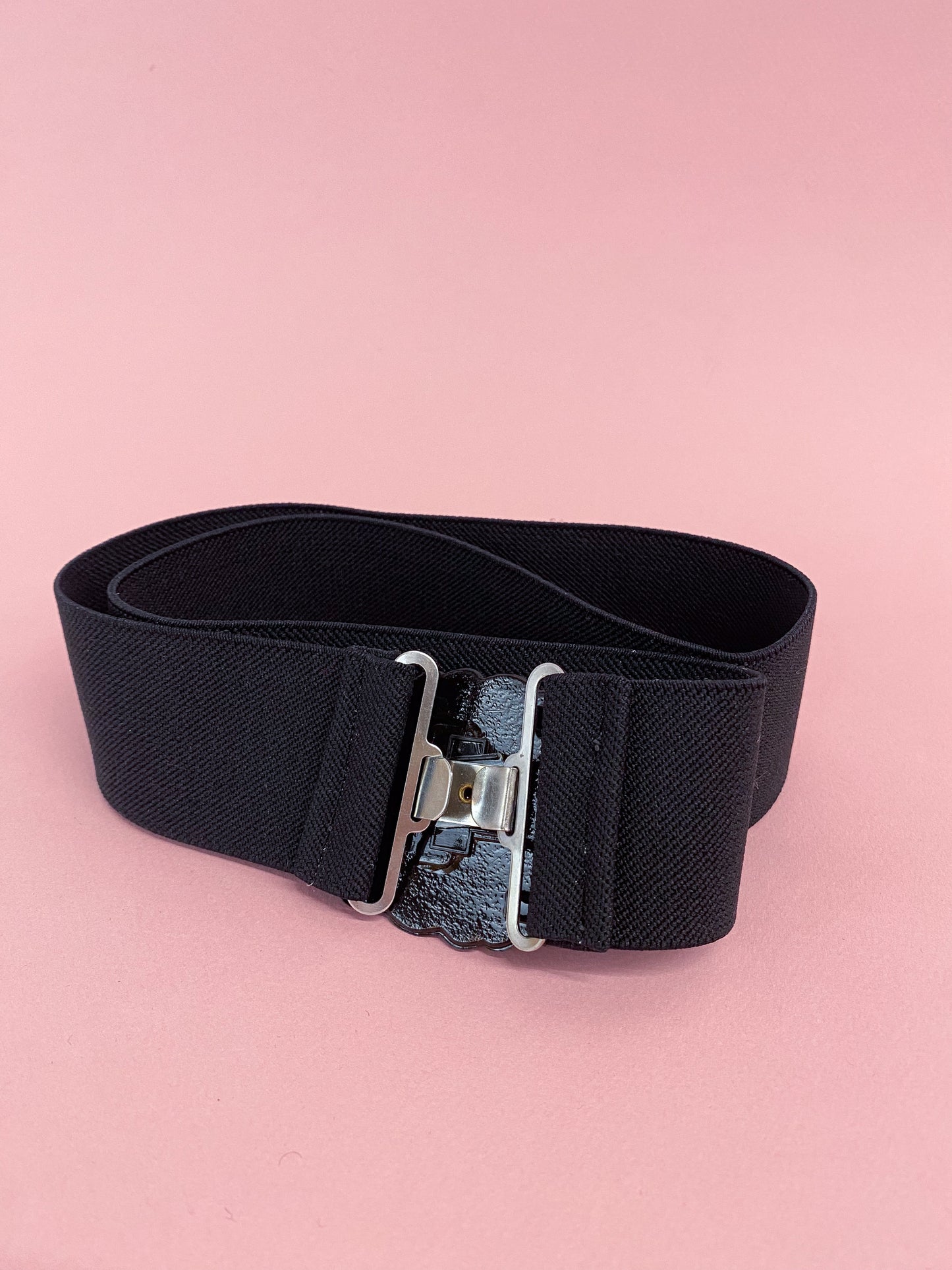 80's Black Elastic Stretch Swirl Buckle Belt