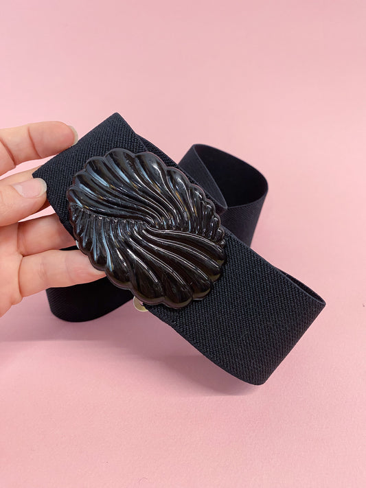 80's Black Elastic Stretch Swirl Buckle Belt