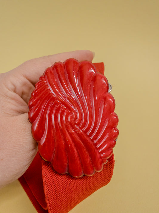 80's Red Elastic Stretch Swirl Buckle Belt