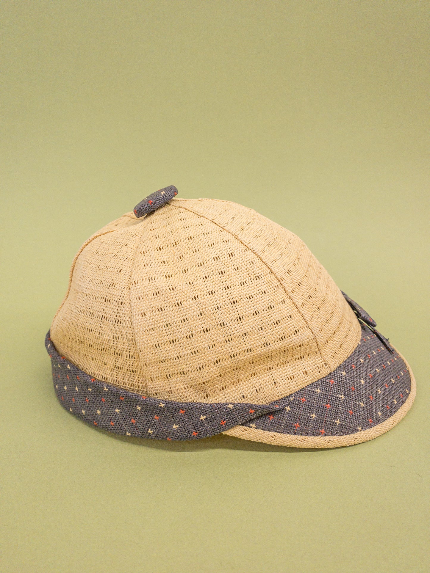 50's "Marvelous Mrs. Maisel" Cream & Blue Open Cane Sporty Sun Baseball Cap