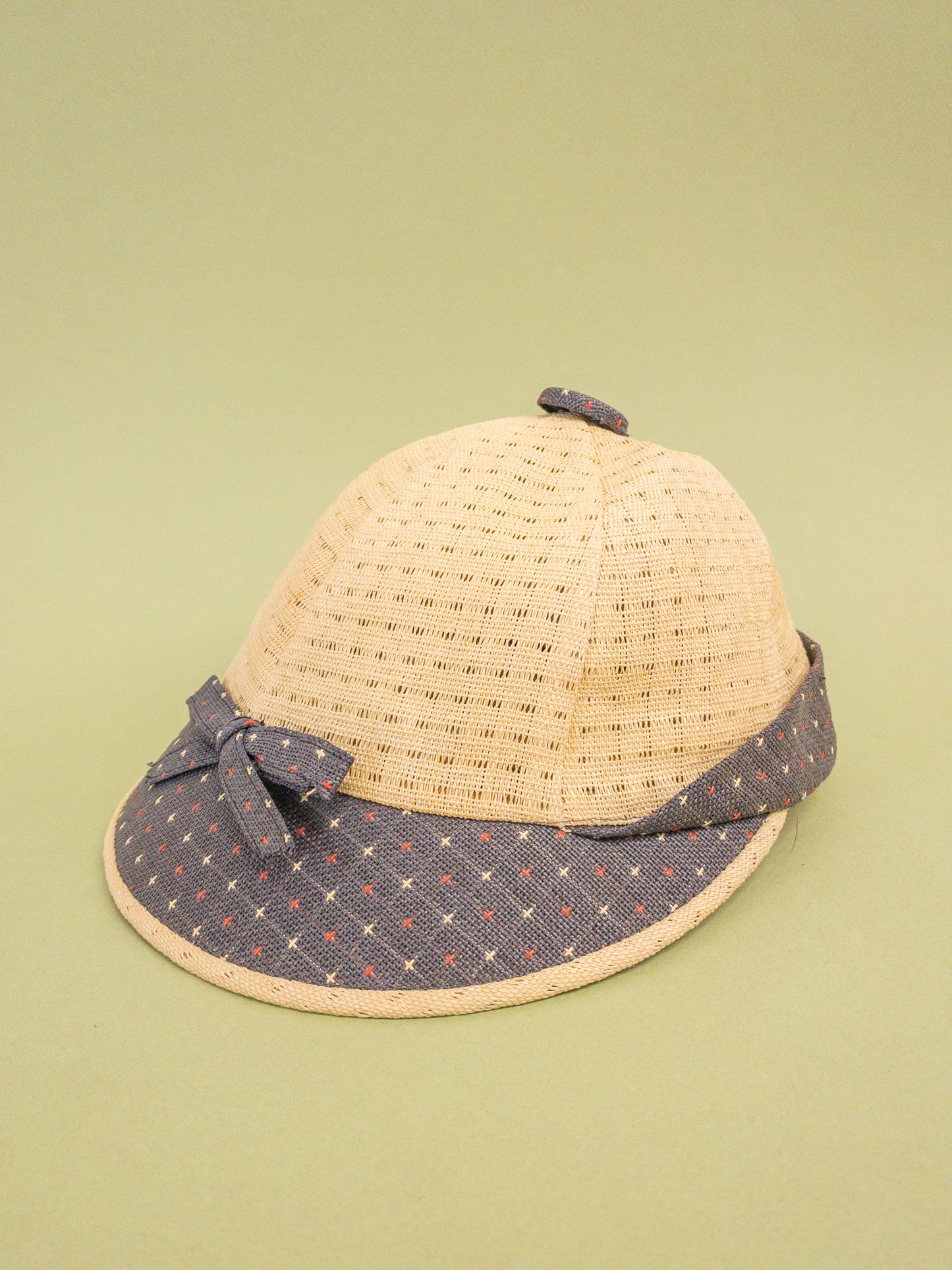 50's "Marvelous Mrs. Maisel" Cream & Blue Open Cane Sporty Sun Baseball Cap