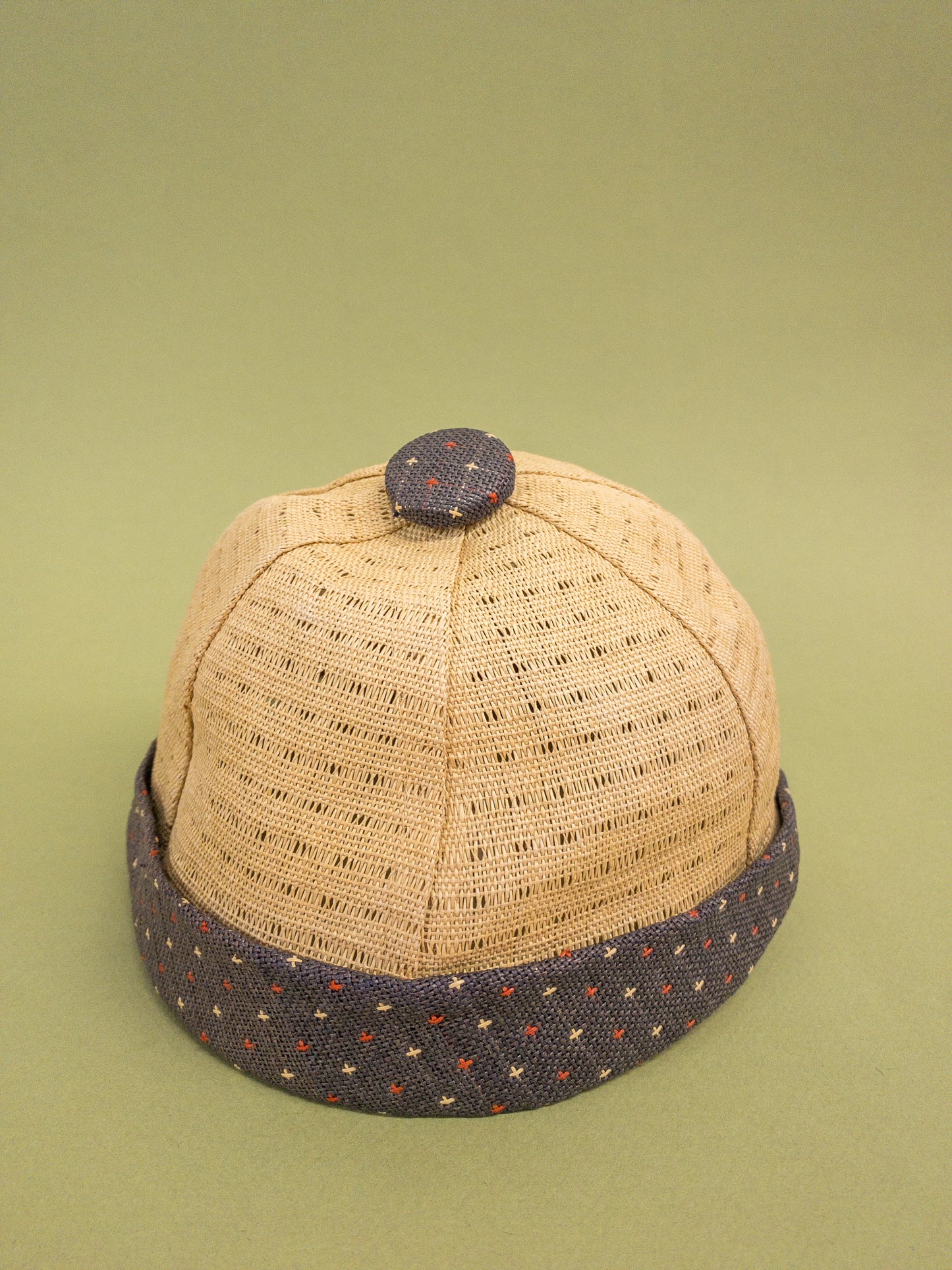 50's "Marvelous Mrs. Maisel" Cream & Blue Open Cane Sporty Sun Baseball Cap