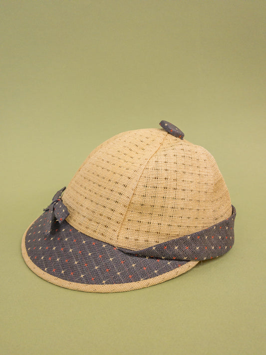 50's "Marvelous Mrs. Maisel" Cream & Blue Open Cane Sporty Sun Baseball Cap