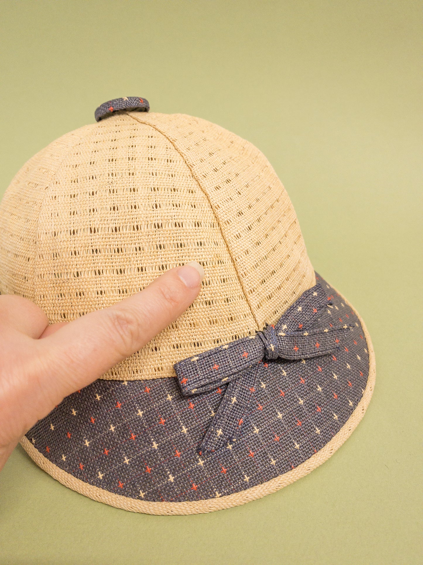 50's "Marvelous Mrs. Maisel" Cream & Blue Open Cane Sporty Sun Baseball Cap