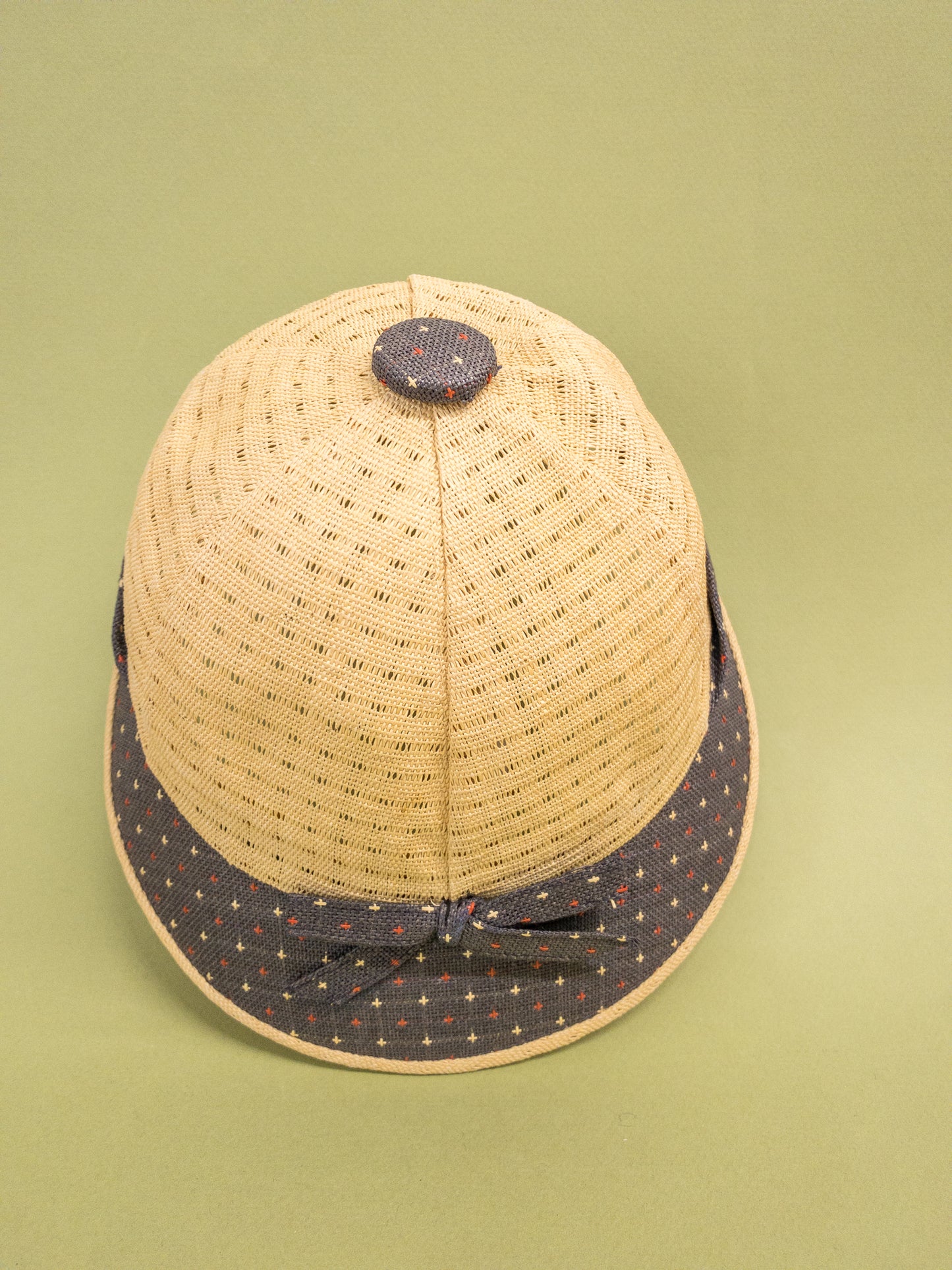 50's "Marvelous Mrs. Maisel" Cream & Blue Open Cane Sporty Sun Baseball Cap