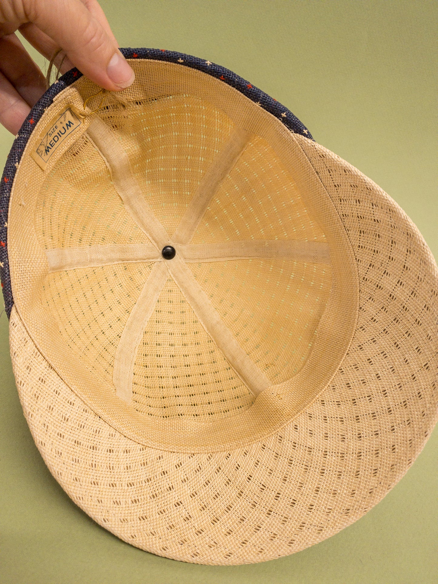 50's "Marvelous Mrs. Maisel" Cream & Blue Open Cane Sporty Sun Baseball Cap