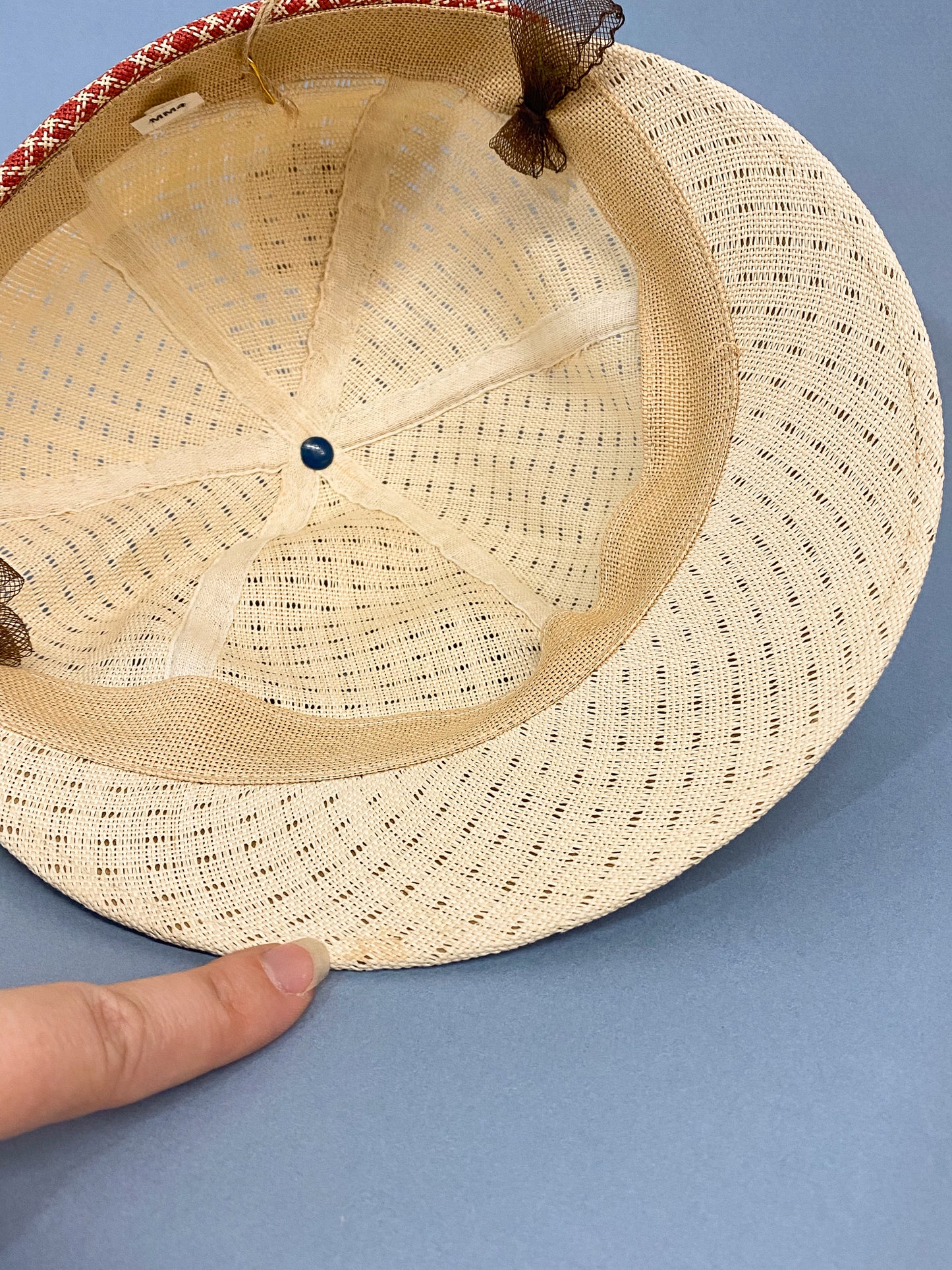 50's "Marvelous Mrs. Maisel" Red & Cream Open Cane Sporty Sun Baseball Cap