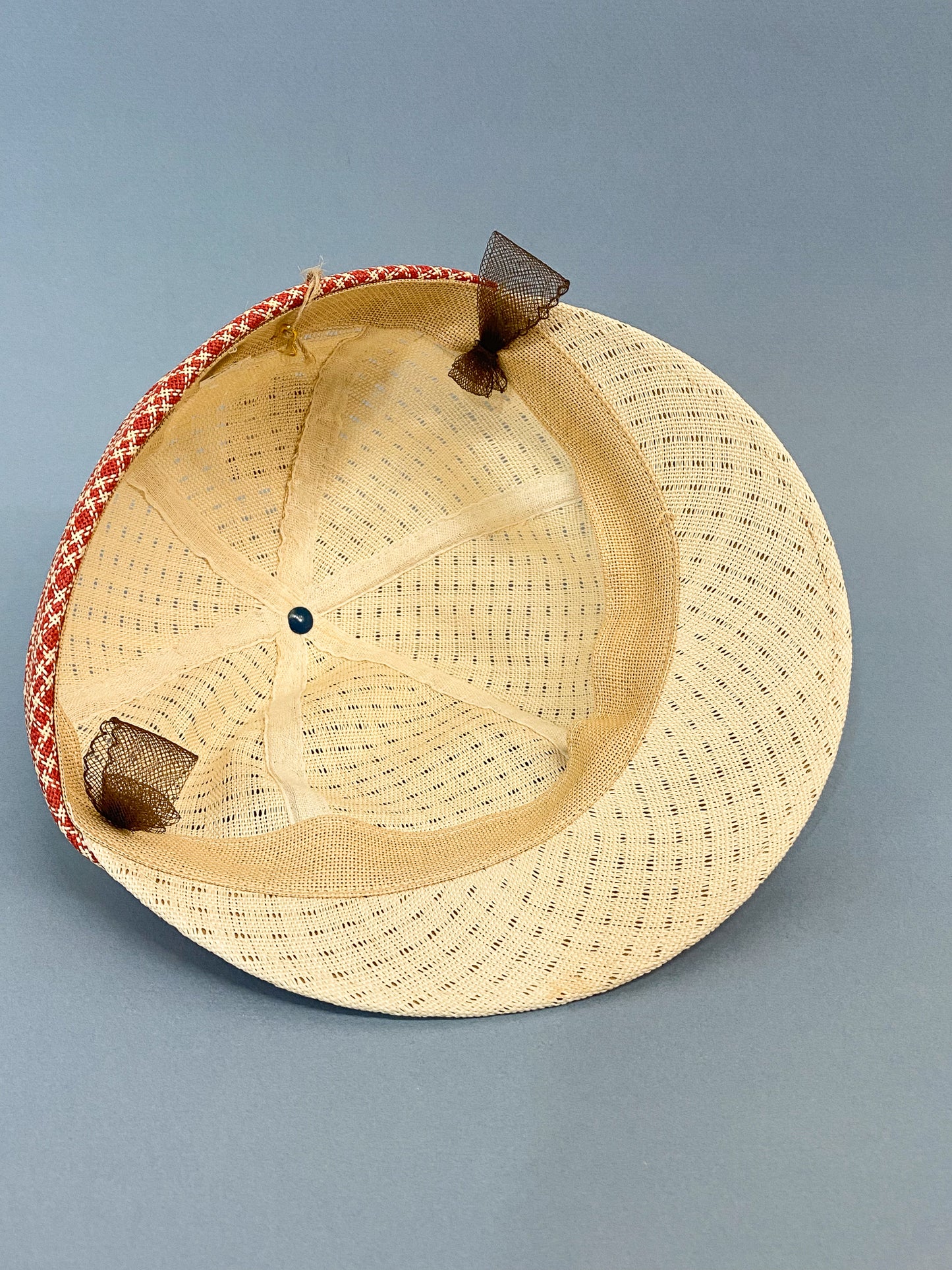 50's "Marvelous Mrs. Maisel" Red & Cream Open Cane Sporty Sun Baseball Cap