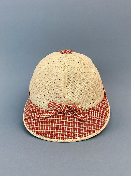 50's "Marvelous Mrs. Maisel" Red & Cream Open Cane Sporty Sun Baseball Cap