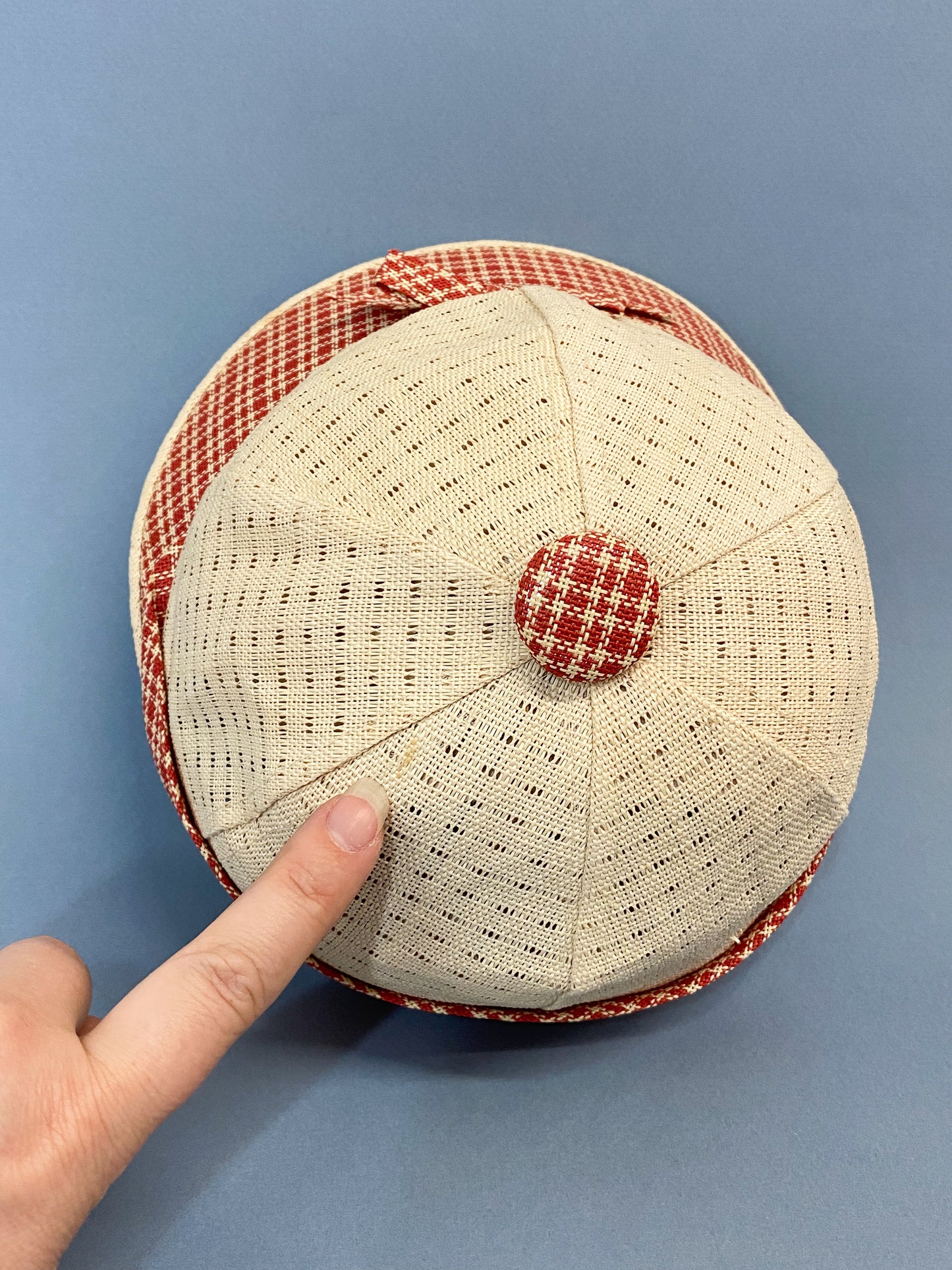 50's "Marvelous Mrs. Maisel" Red & Cream Open Cane Sporty Sun Baseball Cap