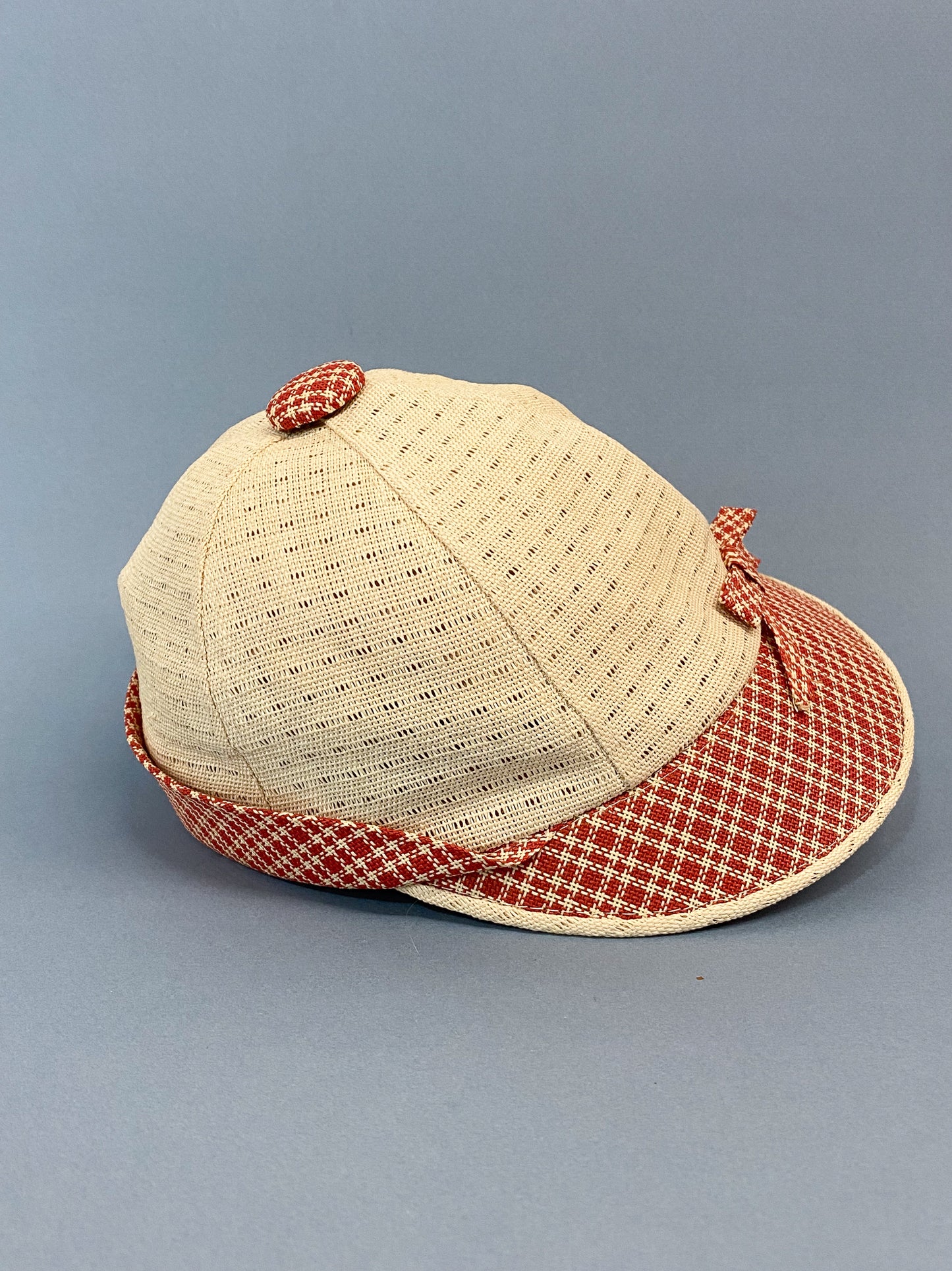 50's "Marvelous Mrs. Maisel" Red & Cream Open Cane Sporty Sun Baseball Cap