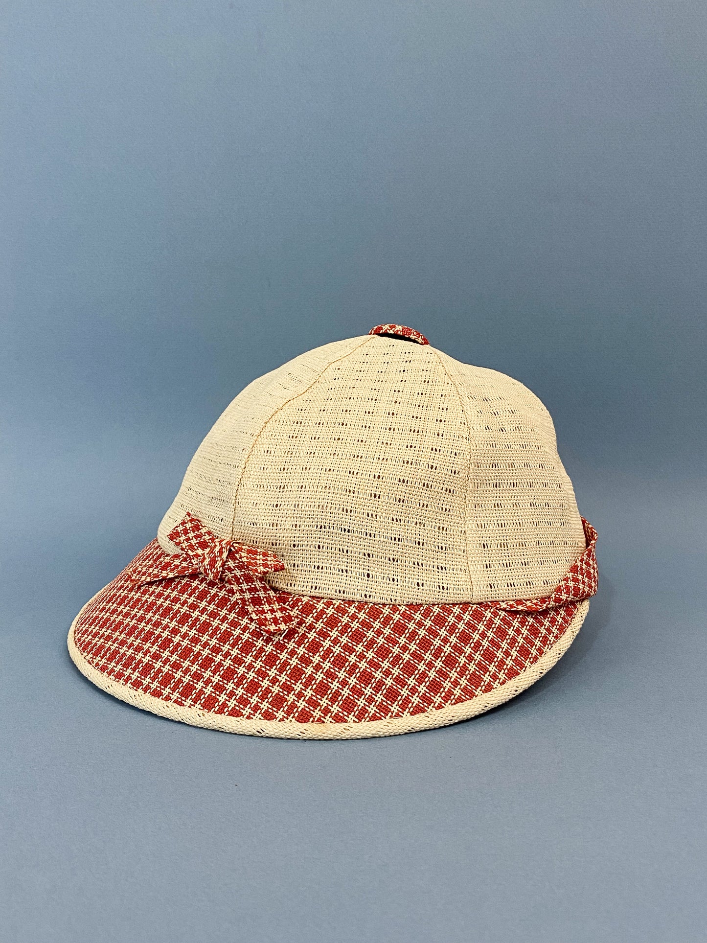 50's "Marvelous Mrs. Maisel" Red & Cream Open Cane Sporty Sun Baseball Cap
