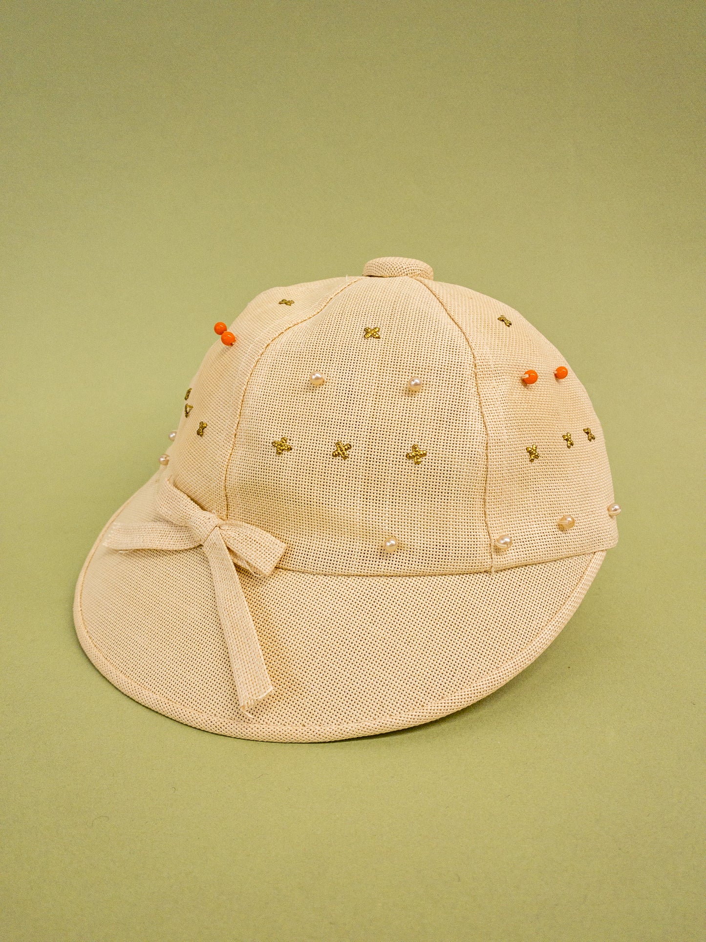 50's "Marvelous Mrs. Maisel" Natural Cream Beaded Sporty Sun Baseball Cap