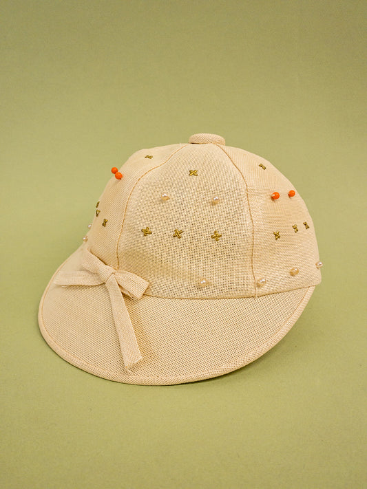 50's "Marvelous Mrs. Maisel" Natural Cream Beaded Sporty Sun Baseball Cap