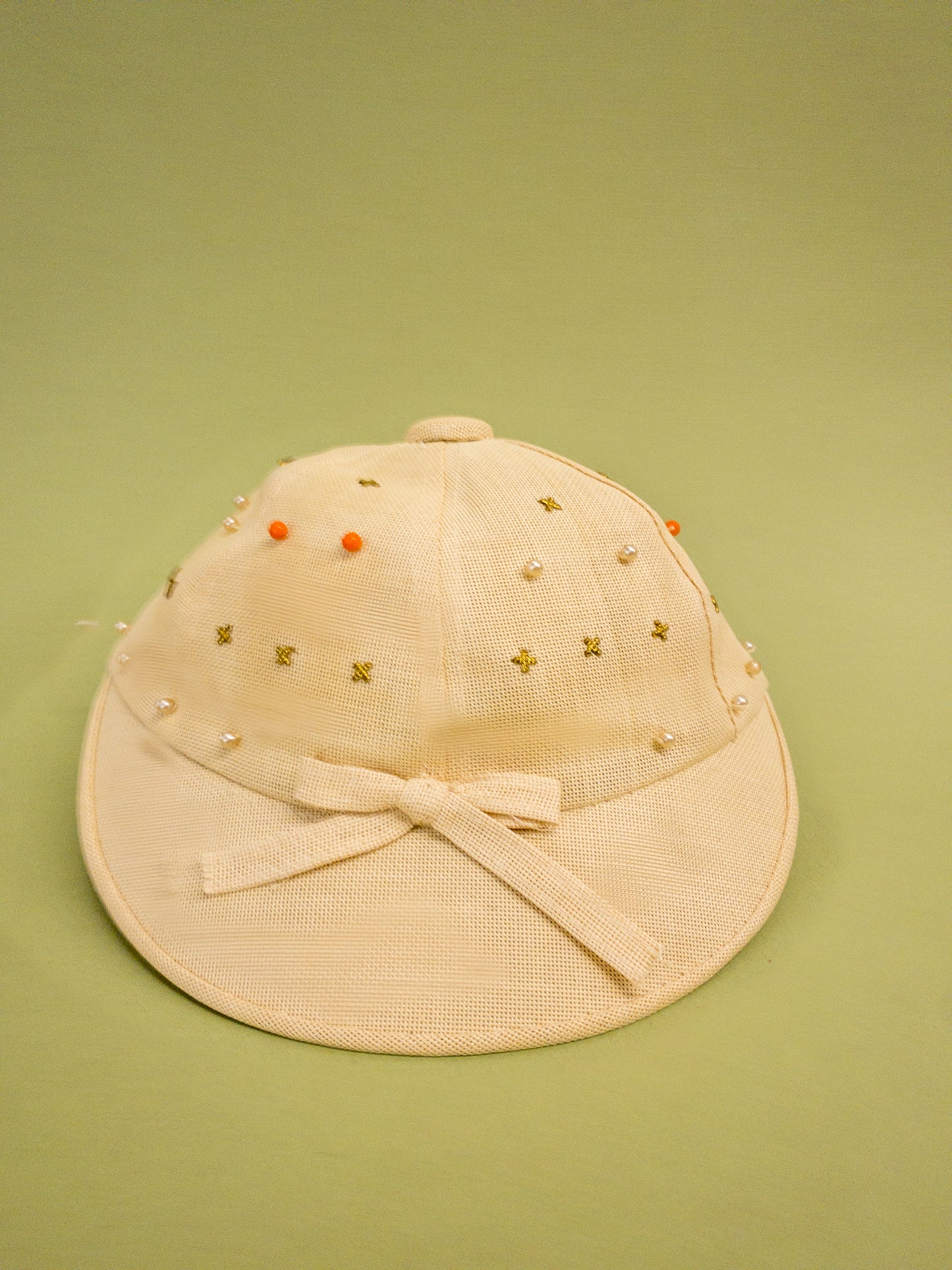 50's "Marvelous Mrs. Maisel" Natural Cream Beaded Sporty Sun Baseball Cap