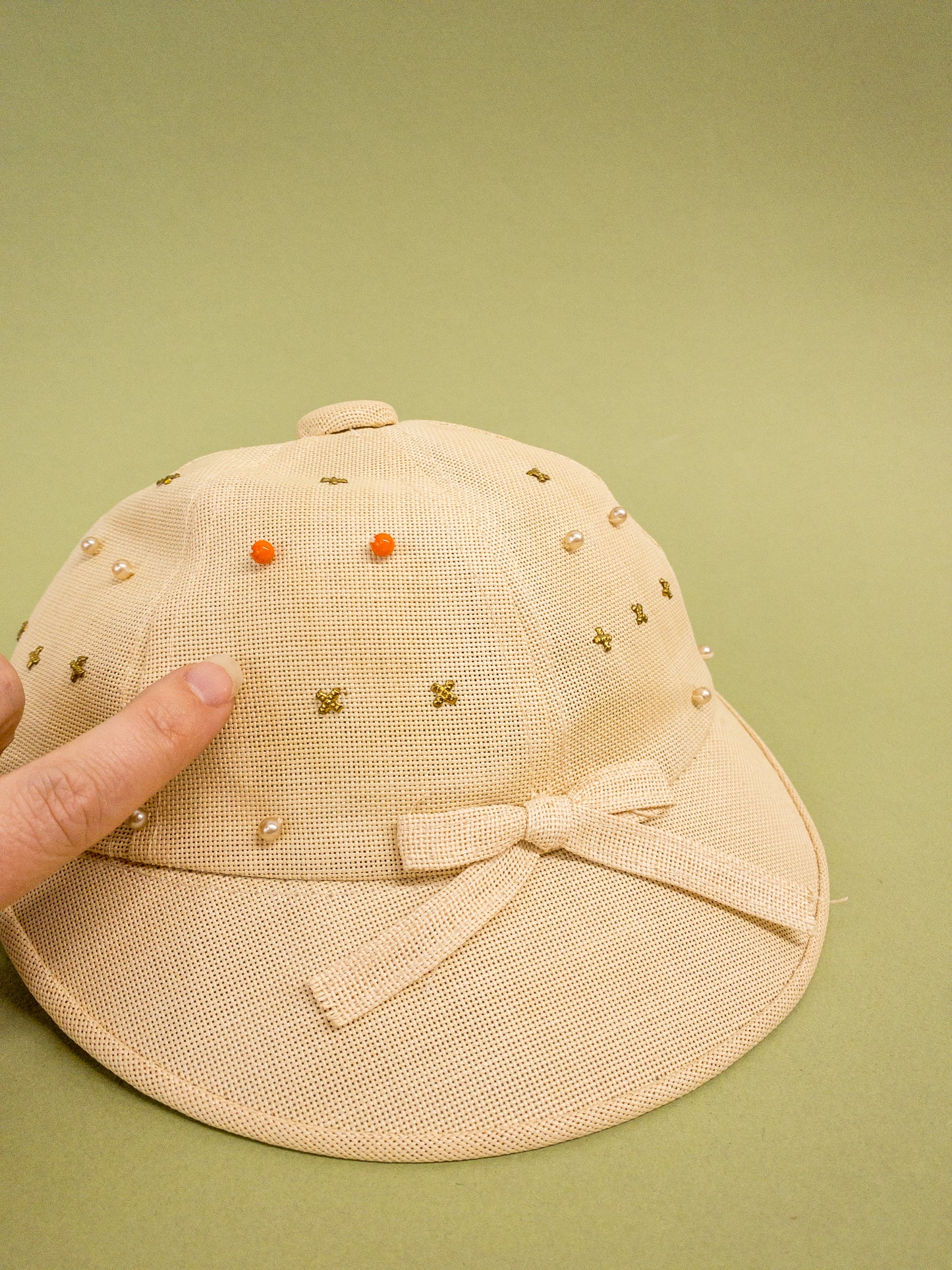 50's "Marvelous Mrs. Maisel" Natural Cream Beaded Sporty Sun Baseball Cap