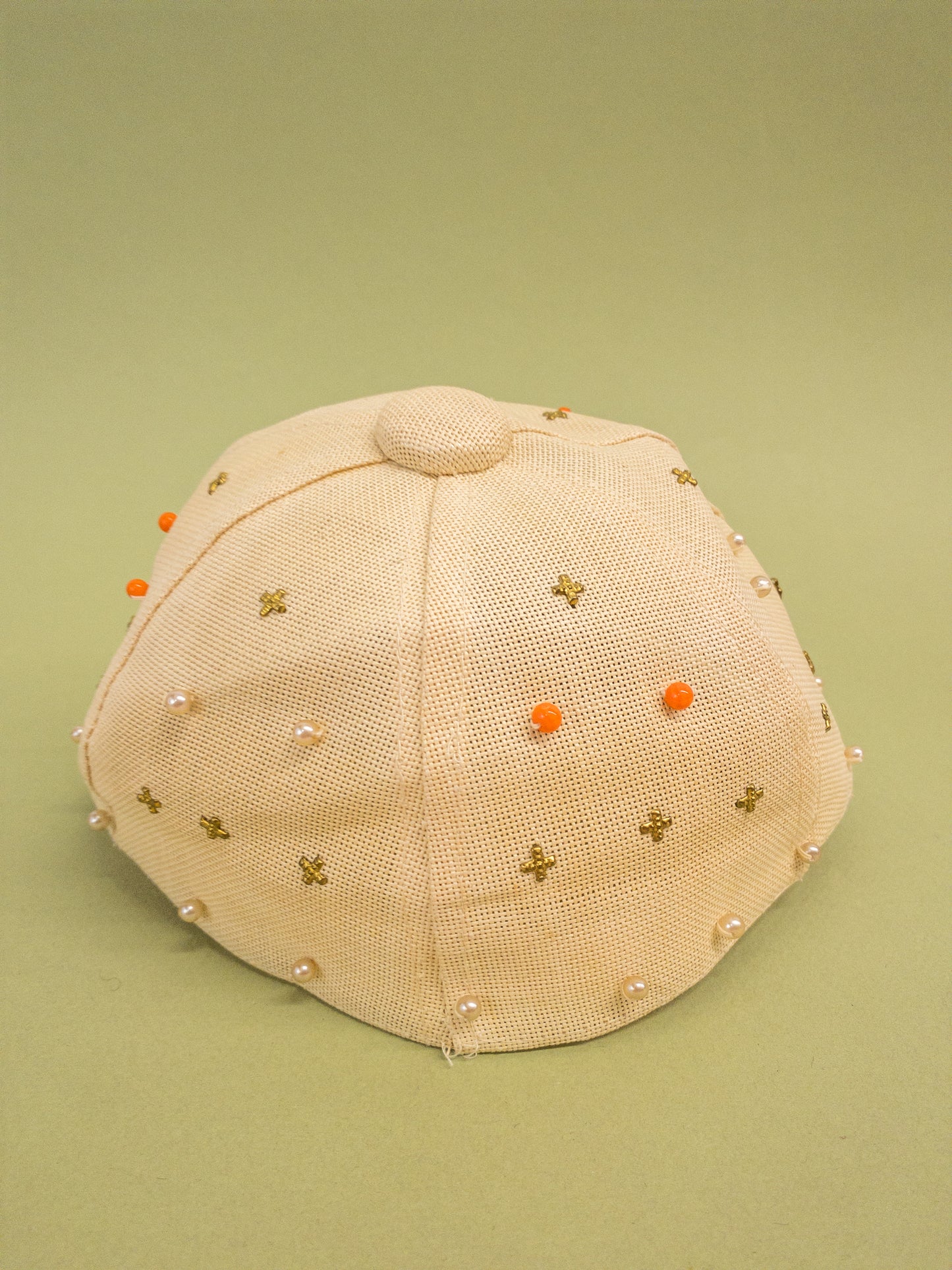 50's "Marvelous Mrs. Maisel" Natural Cream Beaded Sporty Sun Baseball Cap