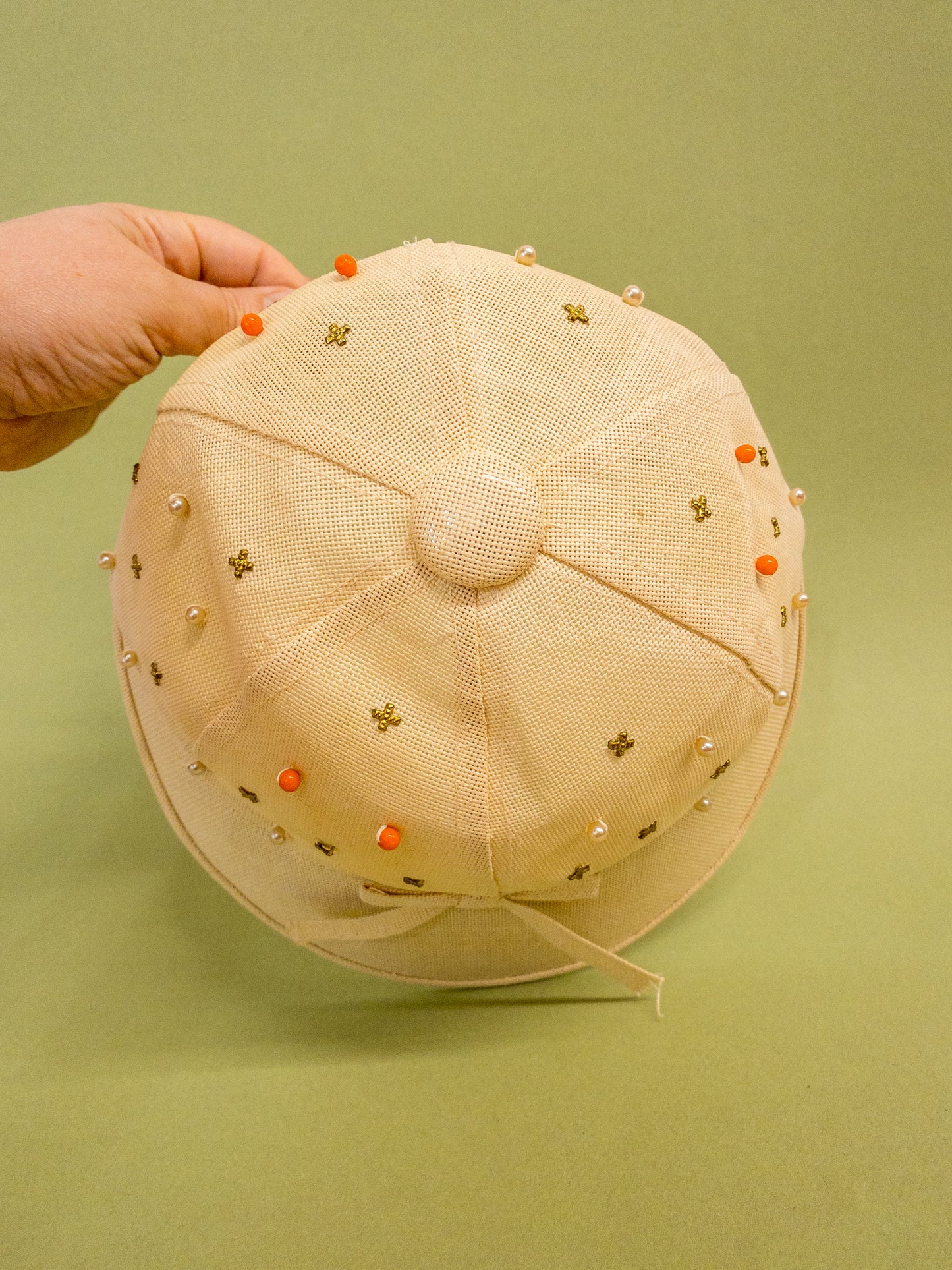 50's "Marvelous Mrs. Maisel" Natural Cream Beaded Sporty Sun Baseball Cap