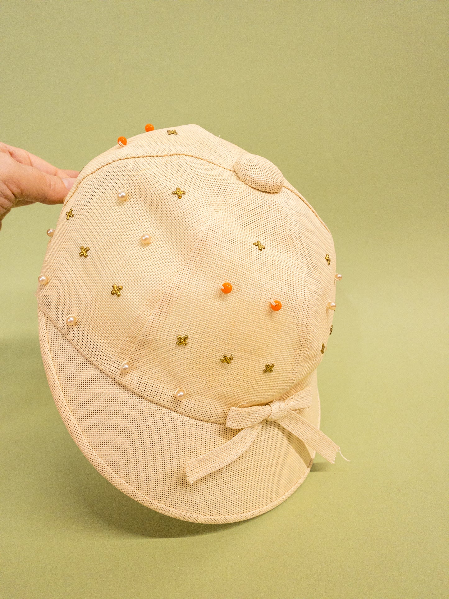 50's "Marvelous Mrs. Maisel" Natural Cream Beaded Sporty Sun Baseball Cap