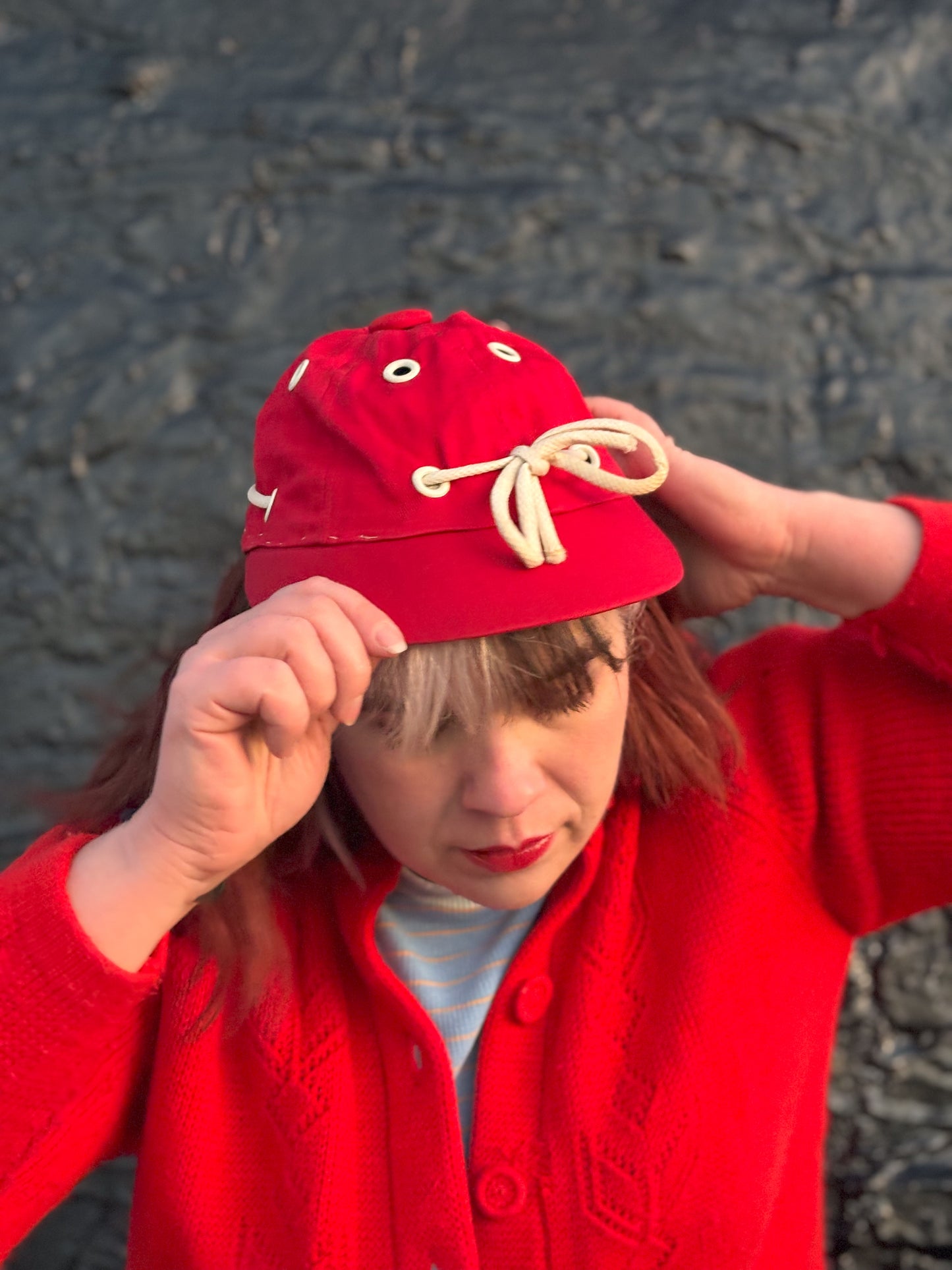 50's "Marvelous Mrs. Maisel" Red Grommet Nautical Shoelace Sporty Baseball Cap