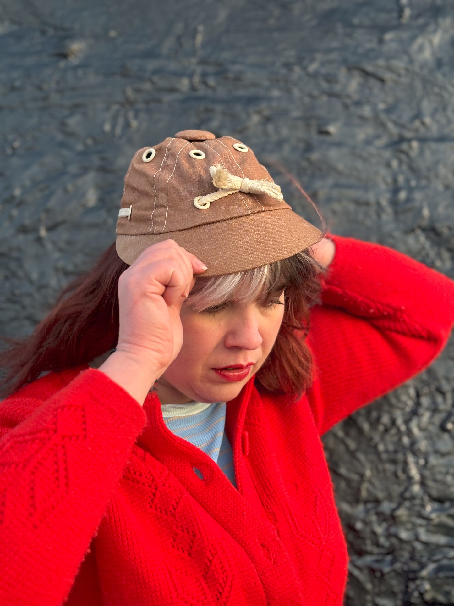 50's "Marvelous Mrs. Maisel" Brown Grommet Nautical Shoelace Sporty Baseball Cap