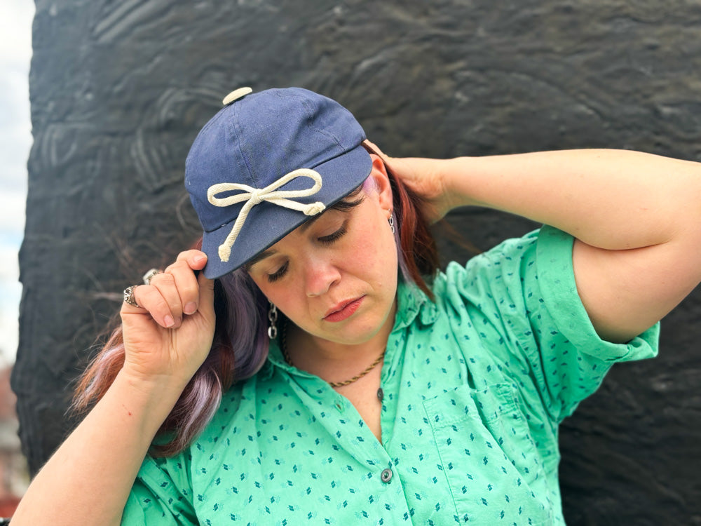 50s Mrs. Maisel Blue & Cream Bow Sporty Baseball Cap