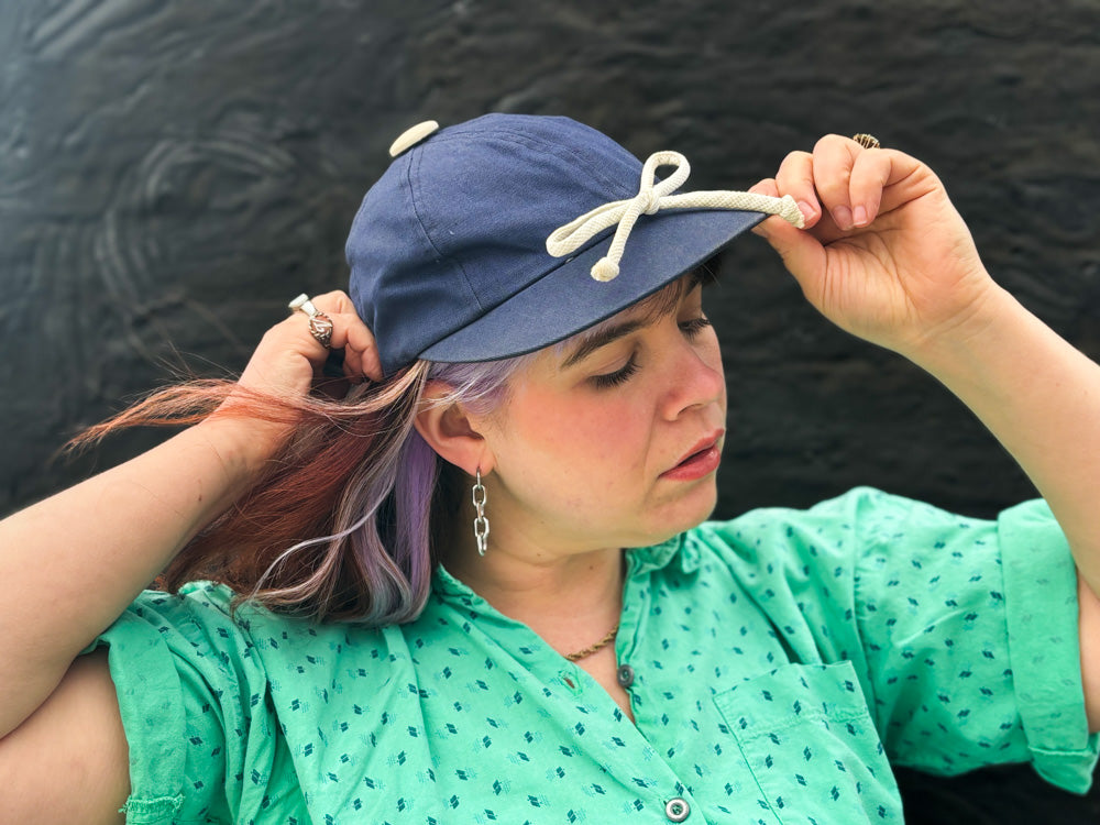 50s Mrs. Maisel Blue & Cream Bow Sporty Baseball Cap