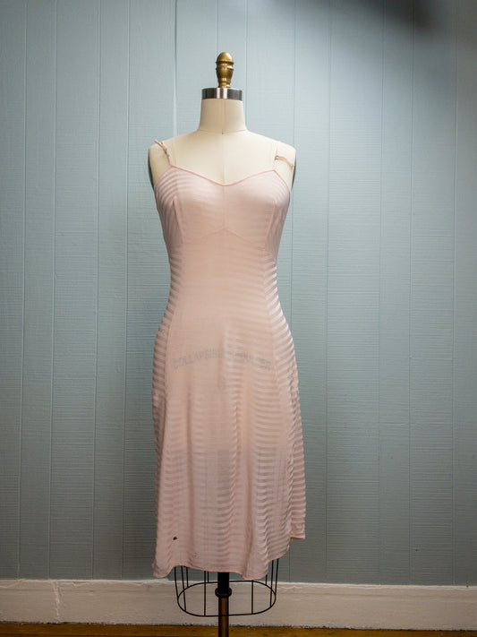 40's 50's Baby Pink Stripe Van Raalte Slip | S/M
