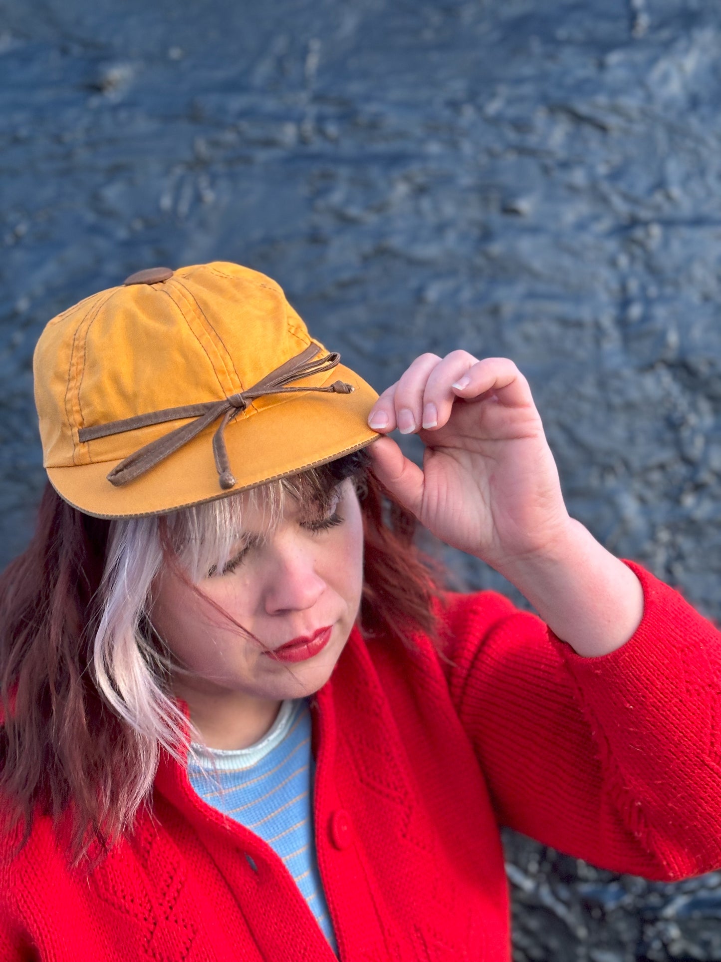 50's "Marvelous Mrs. Maisel" Gold & Brown Bow Sporty Baseball Cap