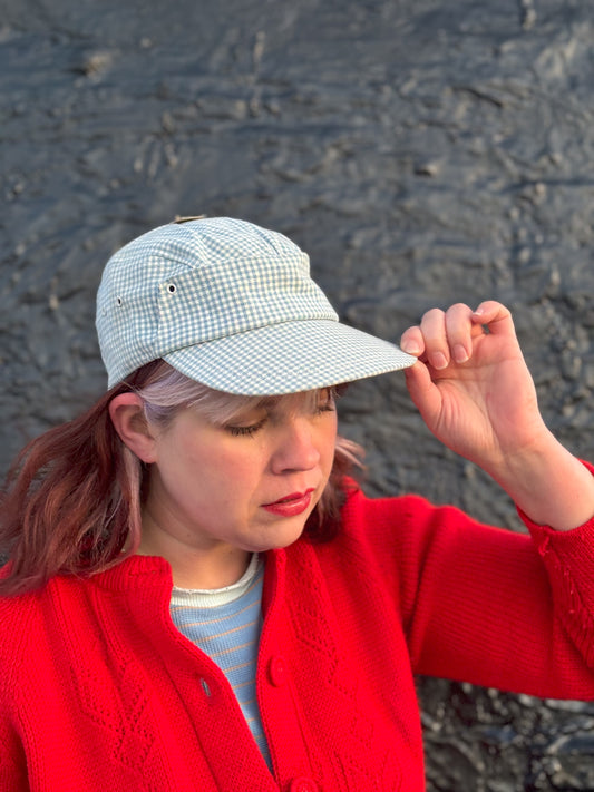 50's 60's "Marvelous Mrs. Maisel" Baby Blue Gingham Baseball Hat