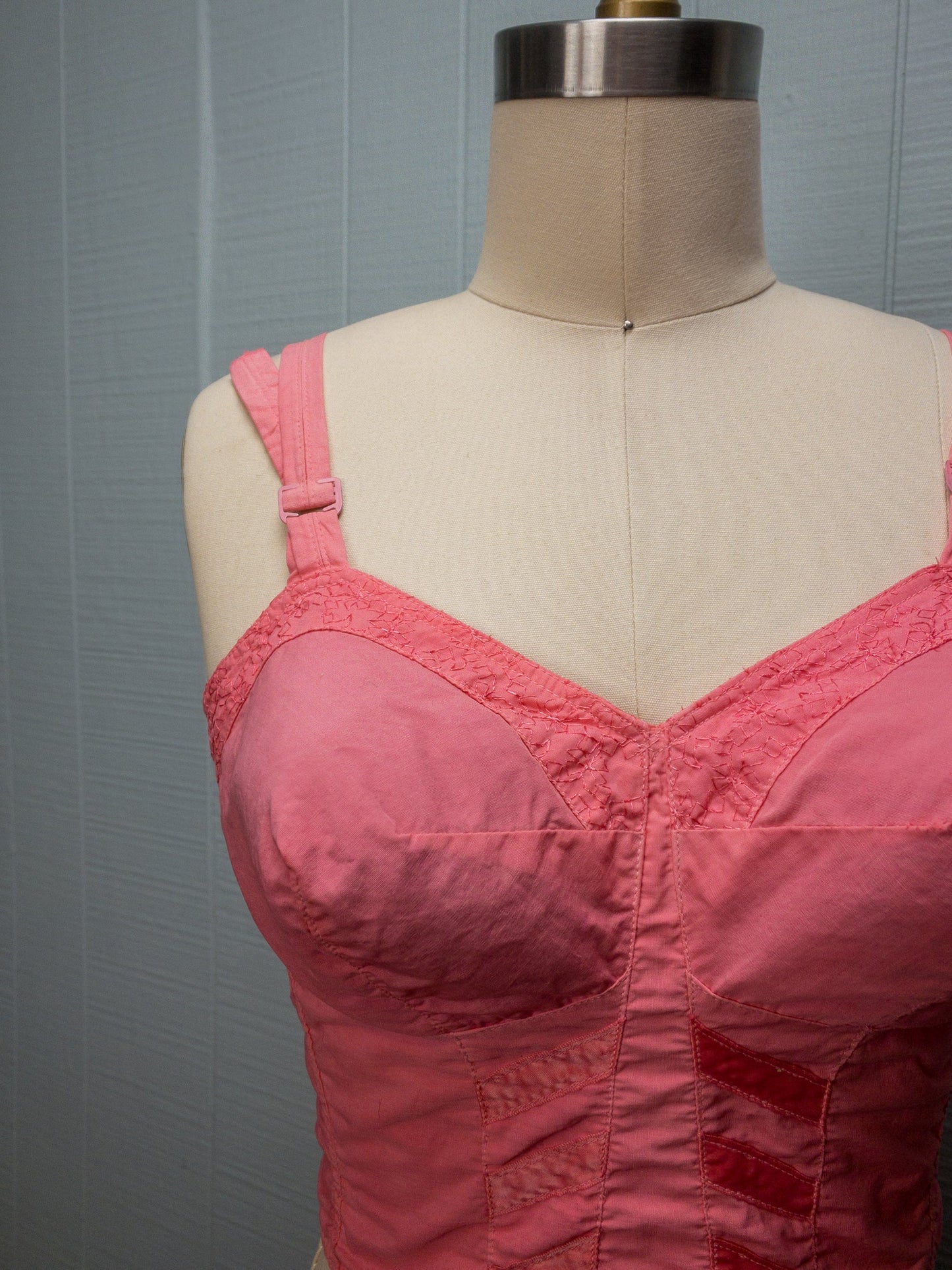 50's 60's Barbie Pink Long Line Bustier Bullet Bra