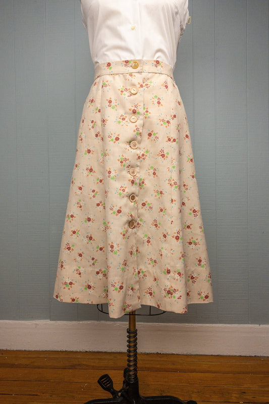 70's Cream Floral Skirt | S