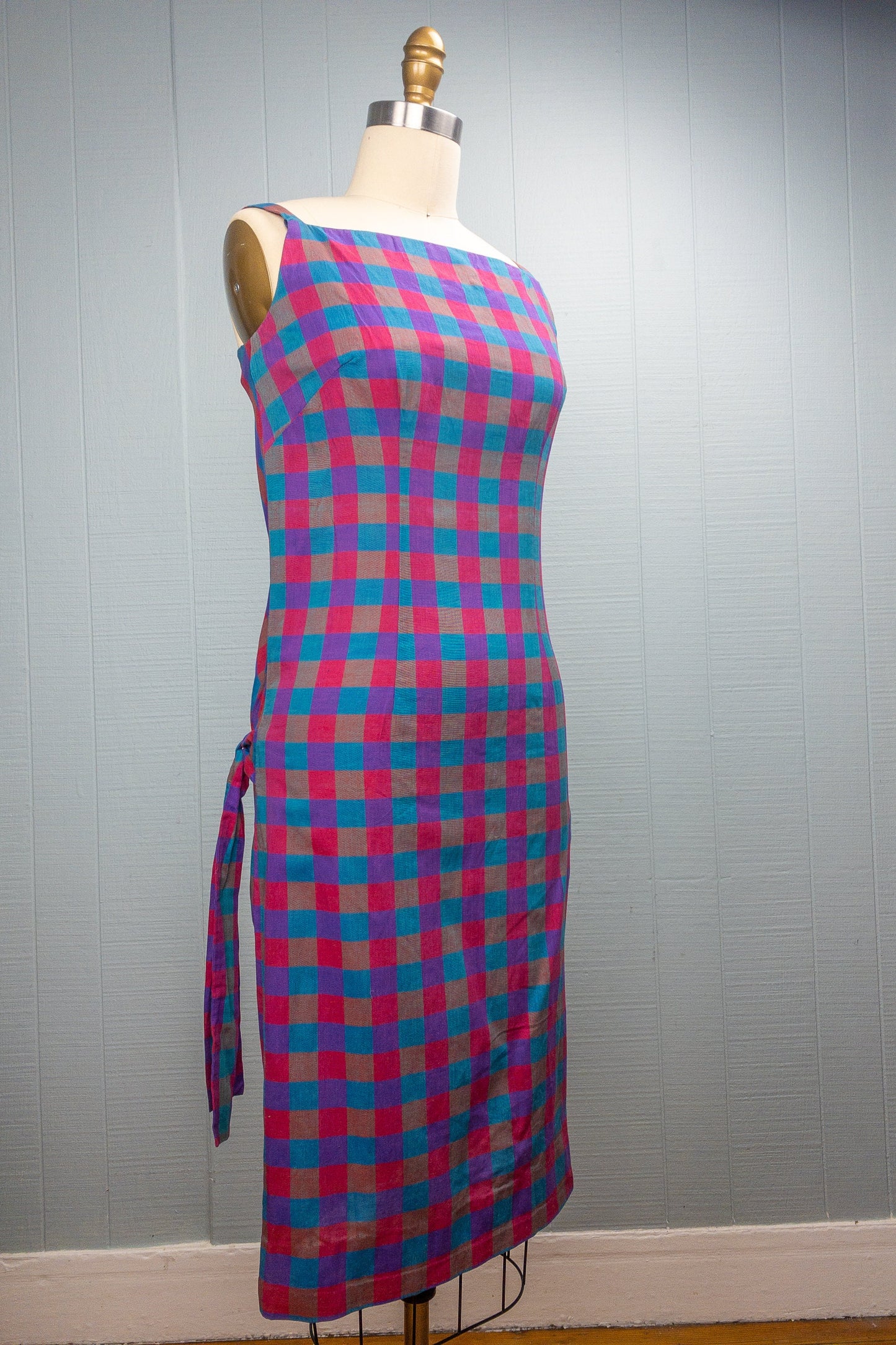 60's Plaid Purple Pink Blue Dress | XXS/XS