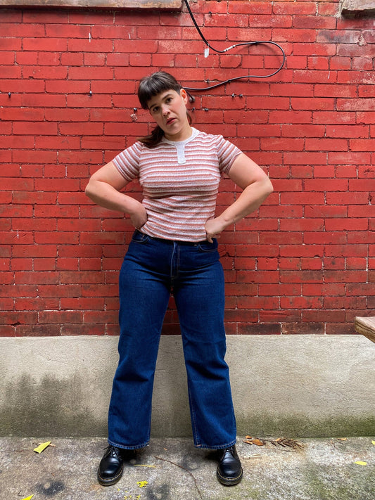 60s 70's Brown Space Dye Crew | S/M