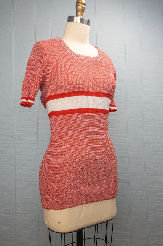 70's Red Space Dye Stripe Ribbed Sweater | S/M