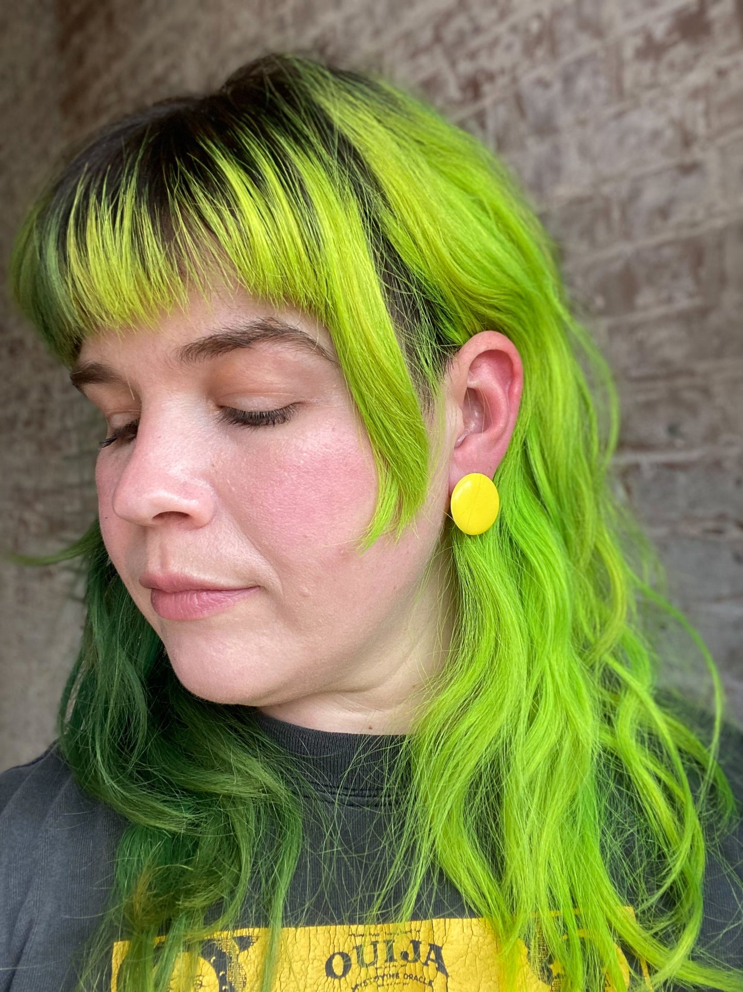80's Plastic Yellow Button Clip On