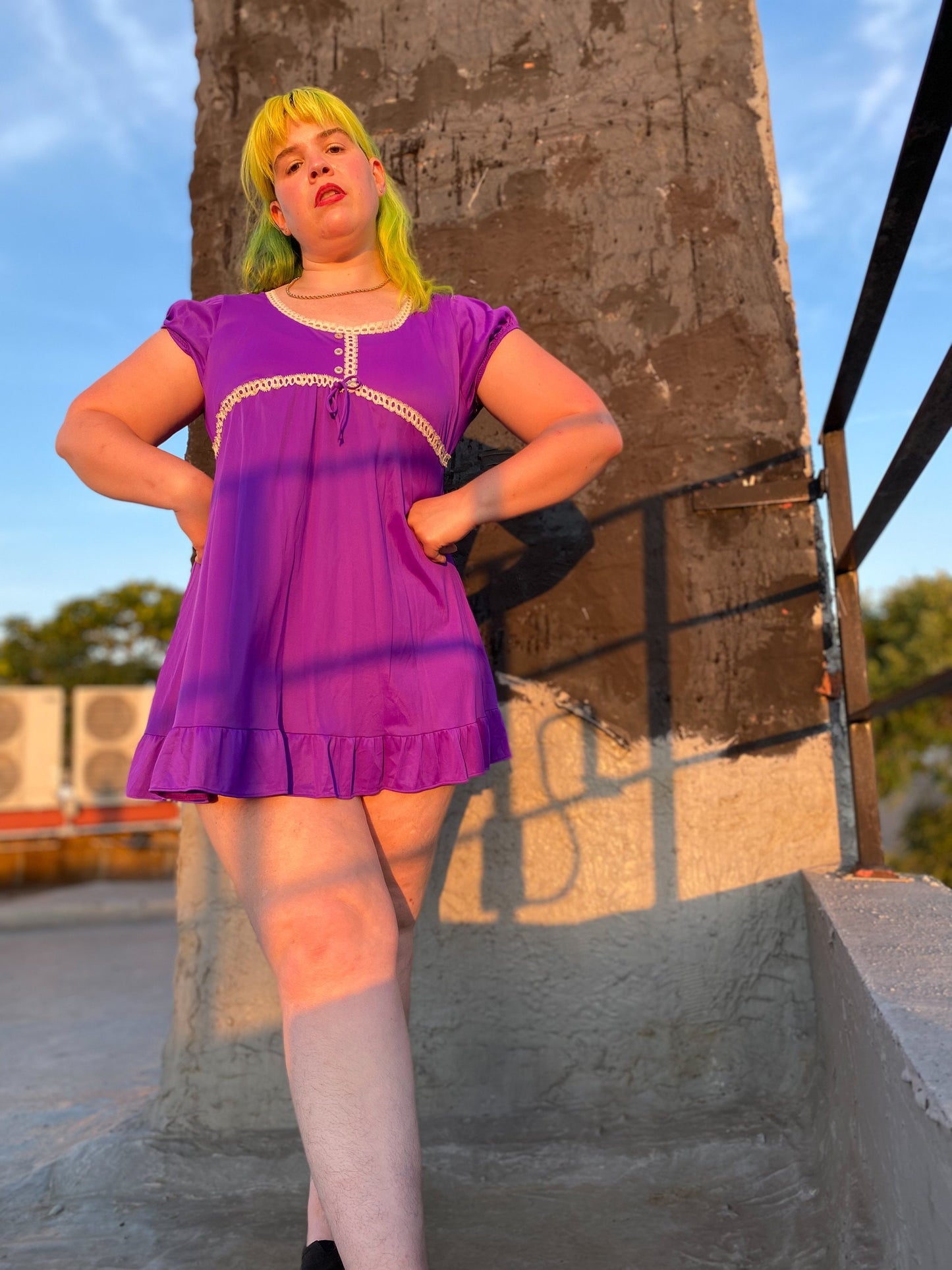 60's Purple Sheer Baby Doll Dress | M/L/XL